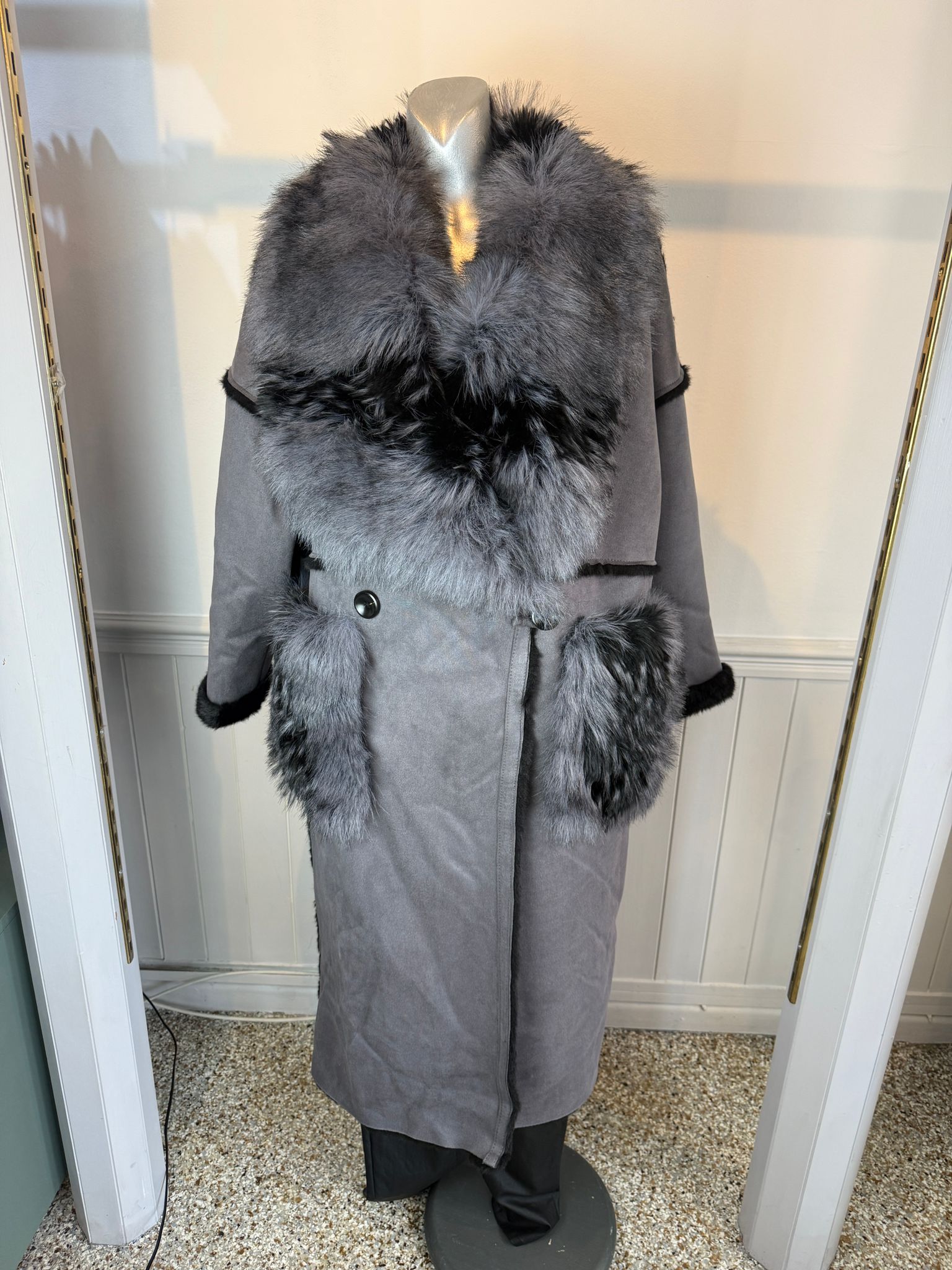 Malissa J Reversible Faux Fur Coat – Grey/Black (Style GC21345)