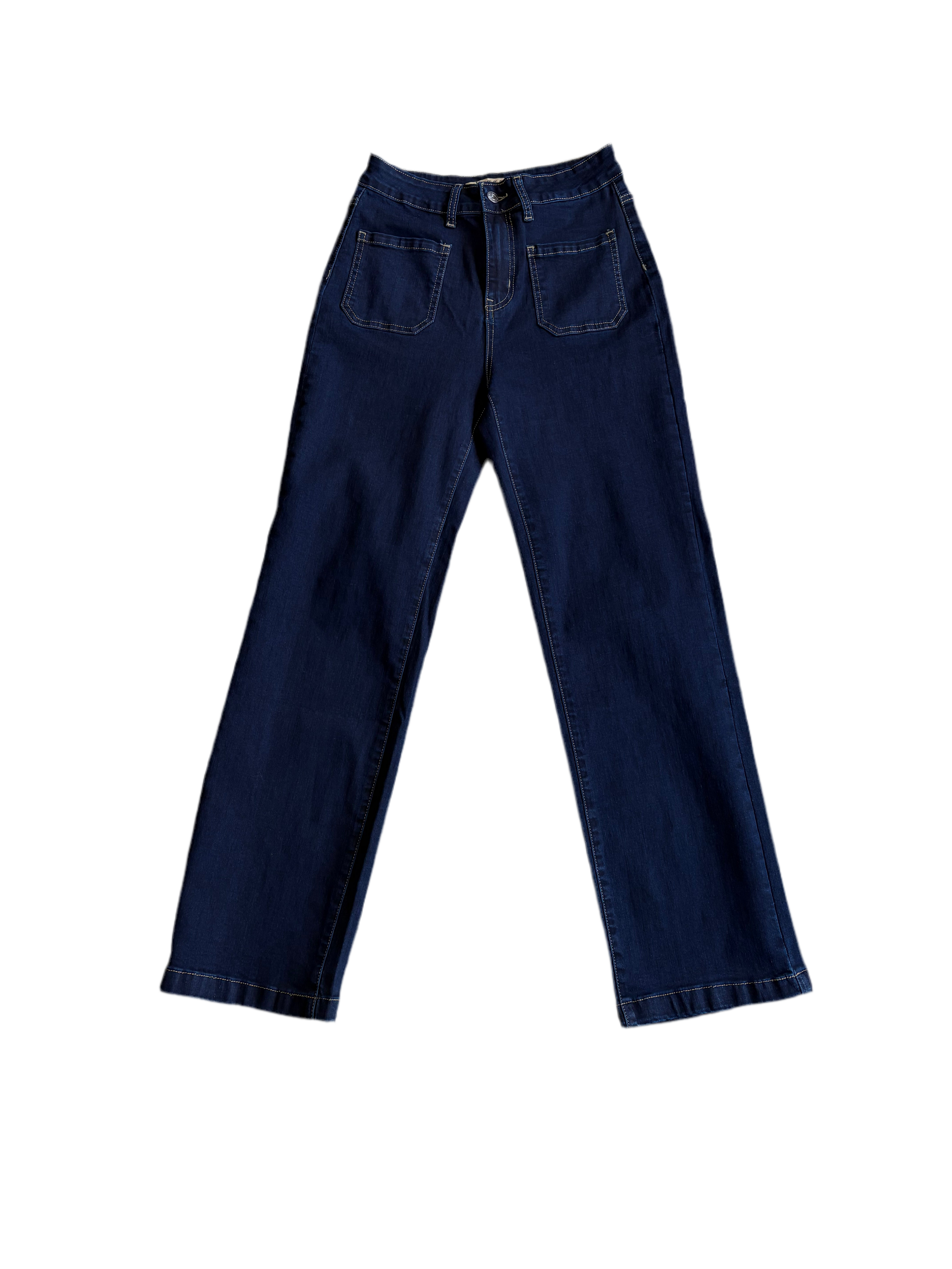 Voggo V1117 Wide-Leg Dark Denim Jeans – High Rise, Front Patch Pockets