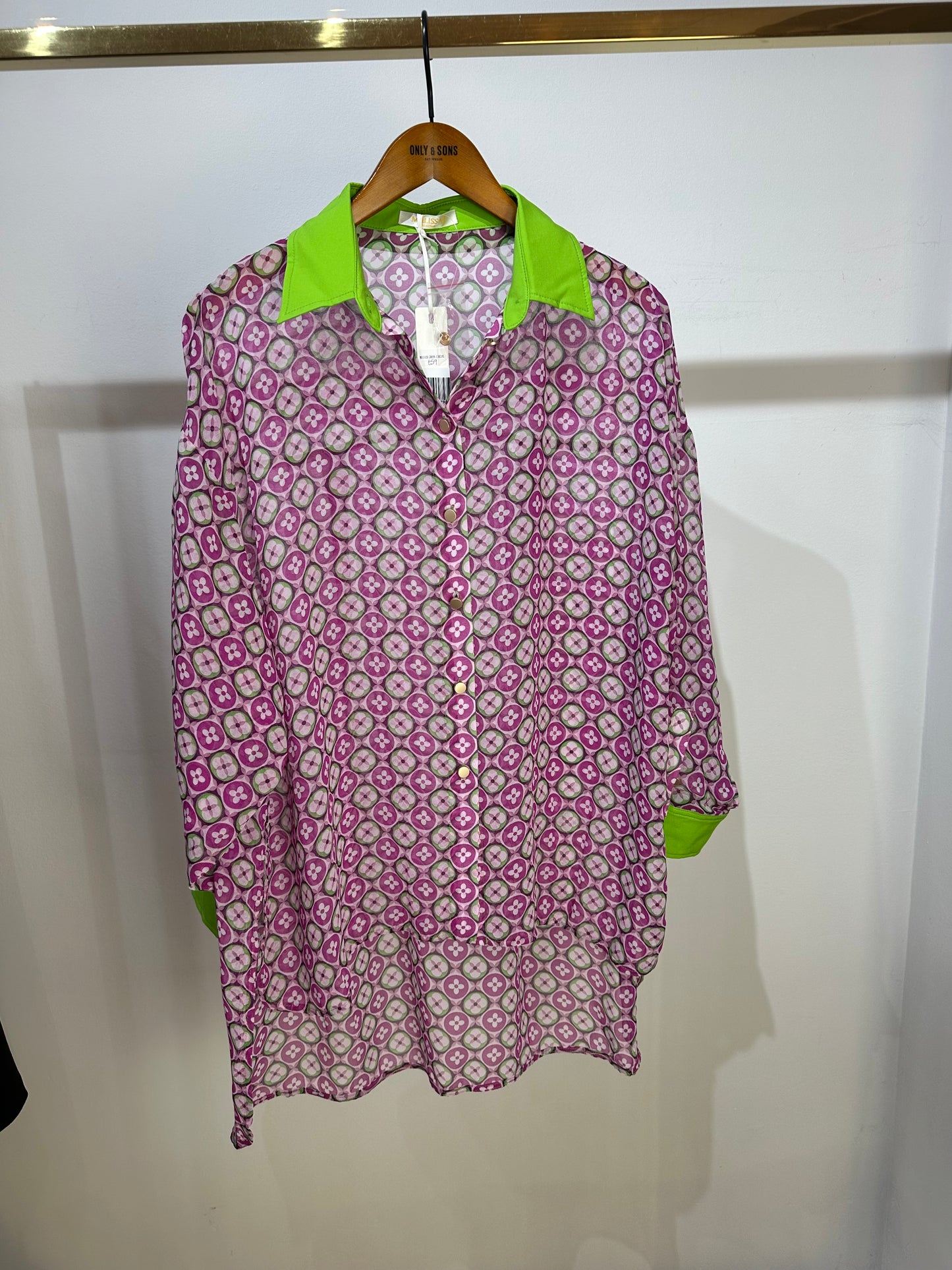 Malissa J Pink & Green High and low Shirt One Size