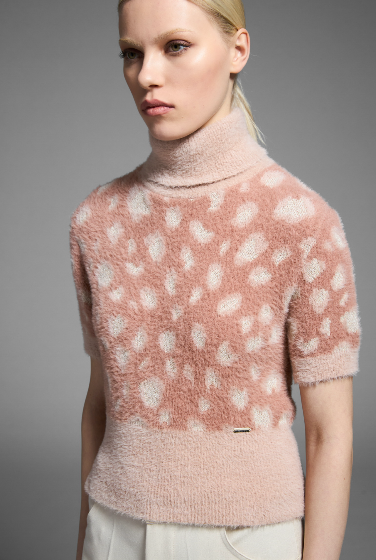 Tricot Chic Peach Polka Dot Polo Knit S207