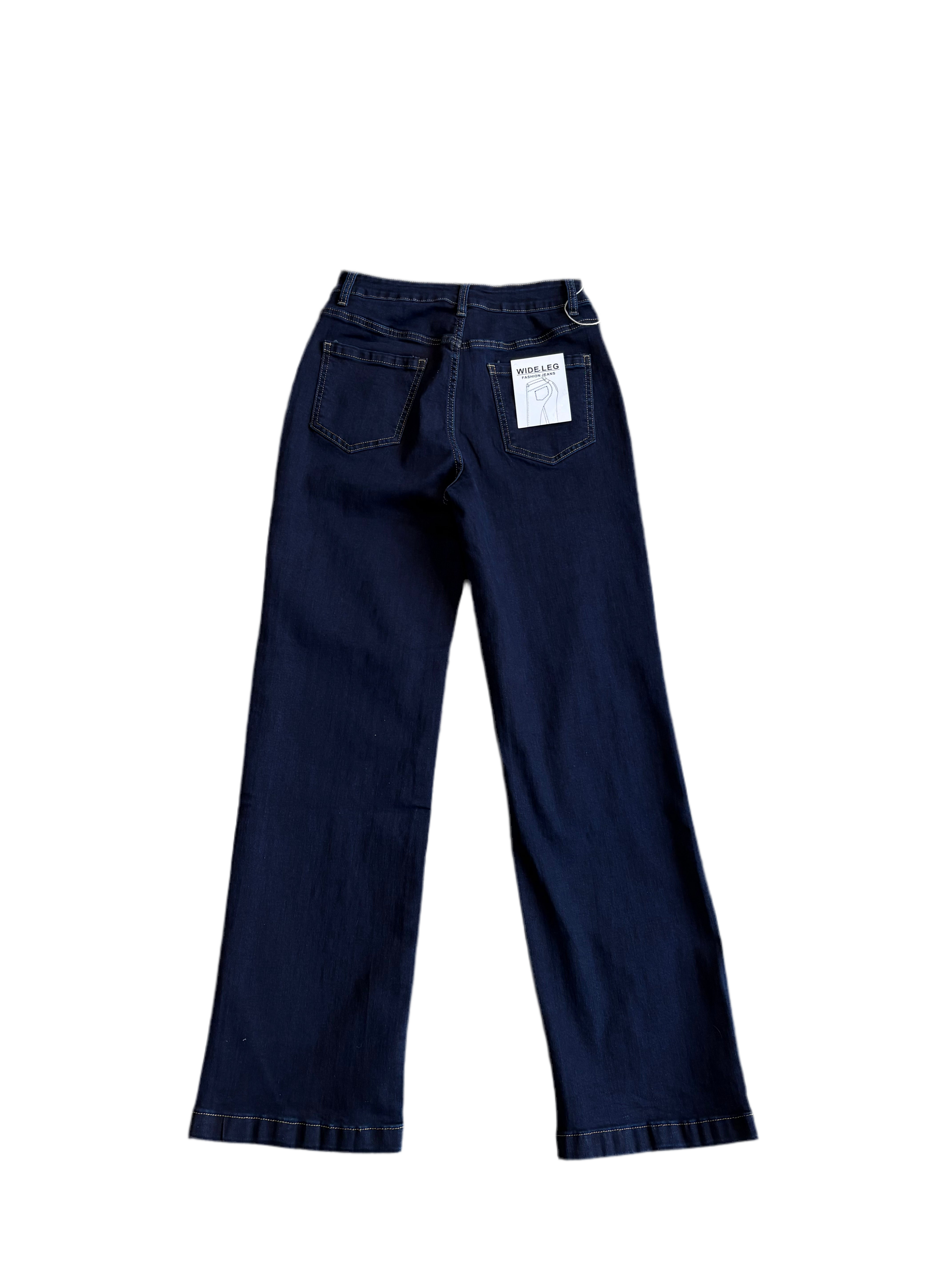 Voggo V1117 Wide-Leg Dark Denim Jeans – High Rise, Front Patch Pockets