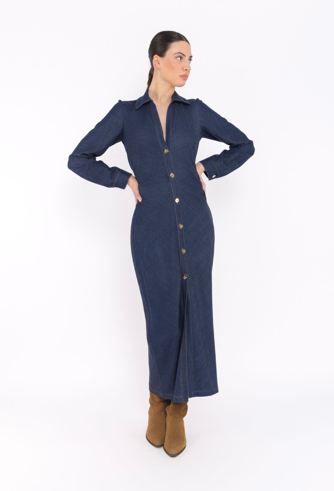 Arggido Navy Denim Shirt Waister Dress – Style 49010