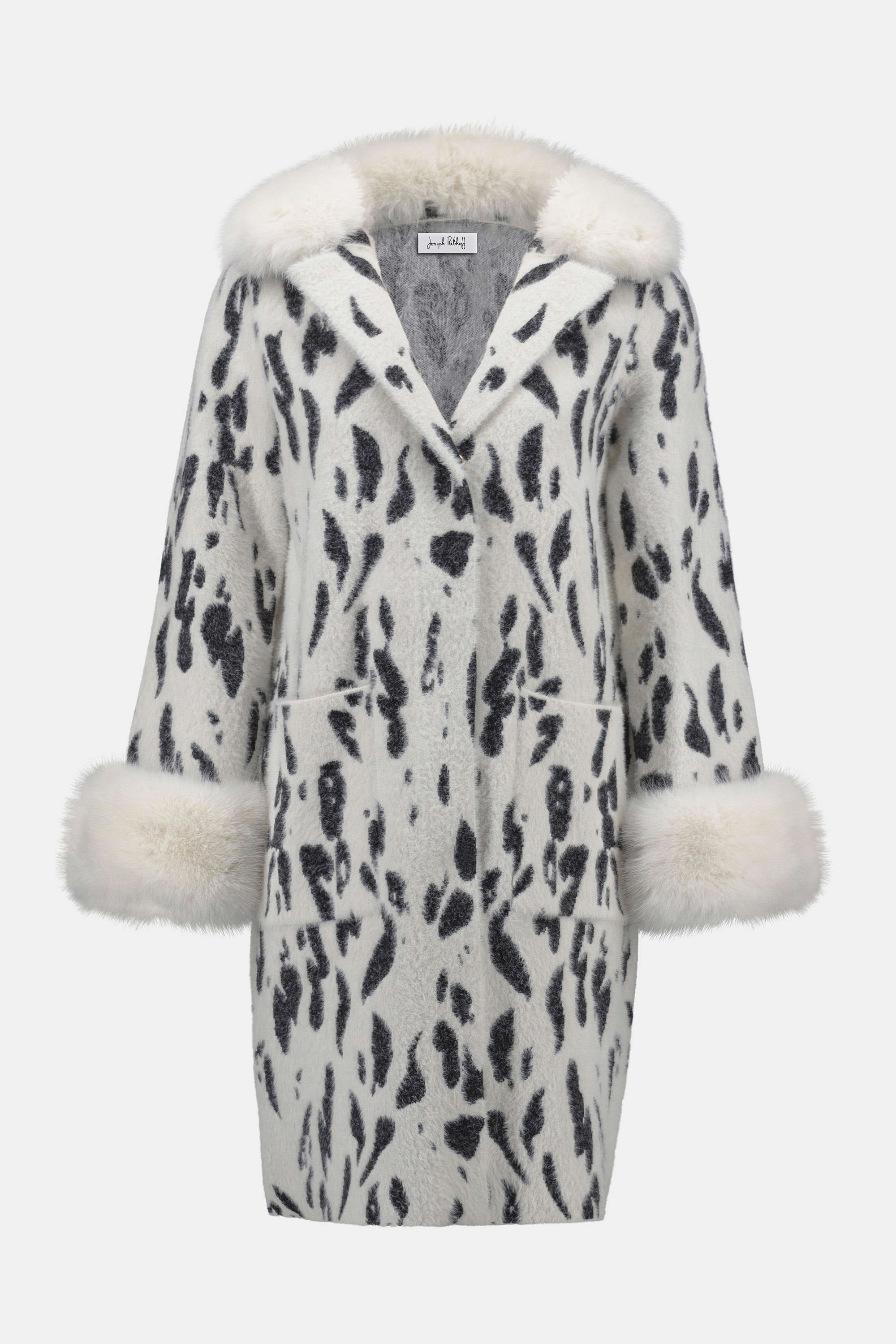Joseph Ribkoff Feather Yarn Animal Jacquard Coat with Faux Fur Trim
253904