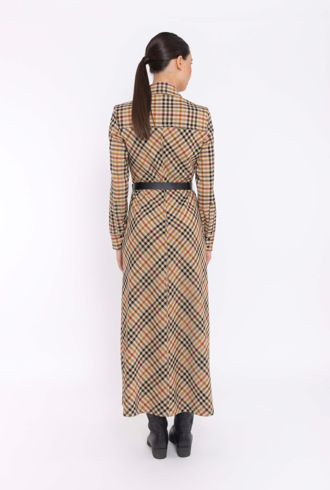 Arggido Camel Check Shirt Waister Dress – Style 49024