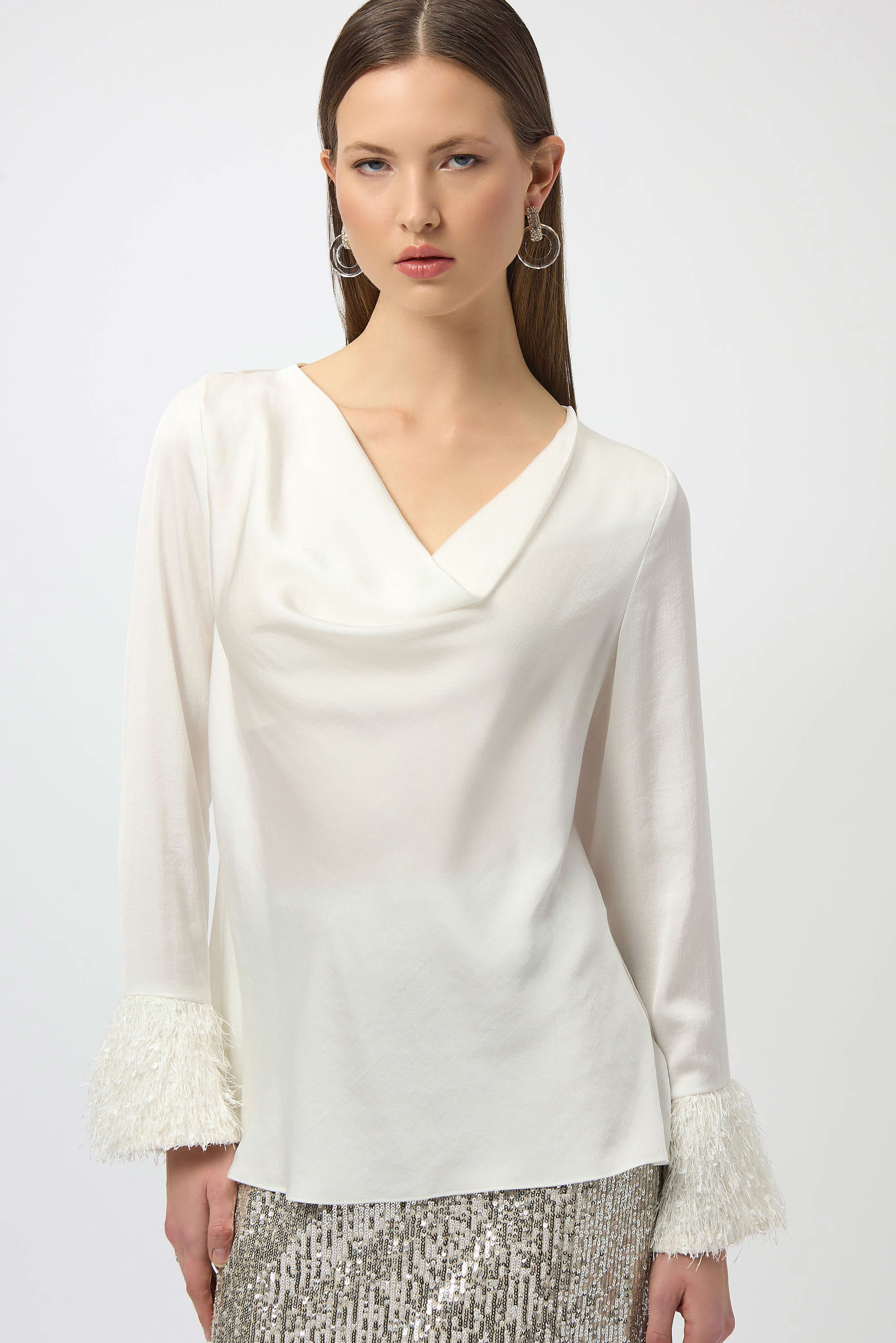 Joseph Ribkoff Recycled Satin Cowl Neck Top
254020 in Winter White