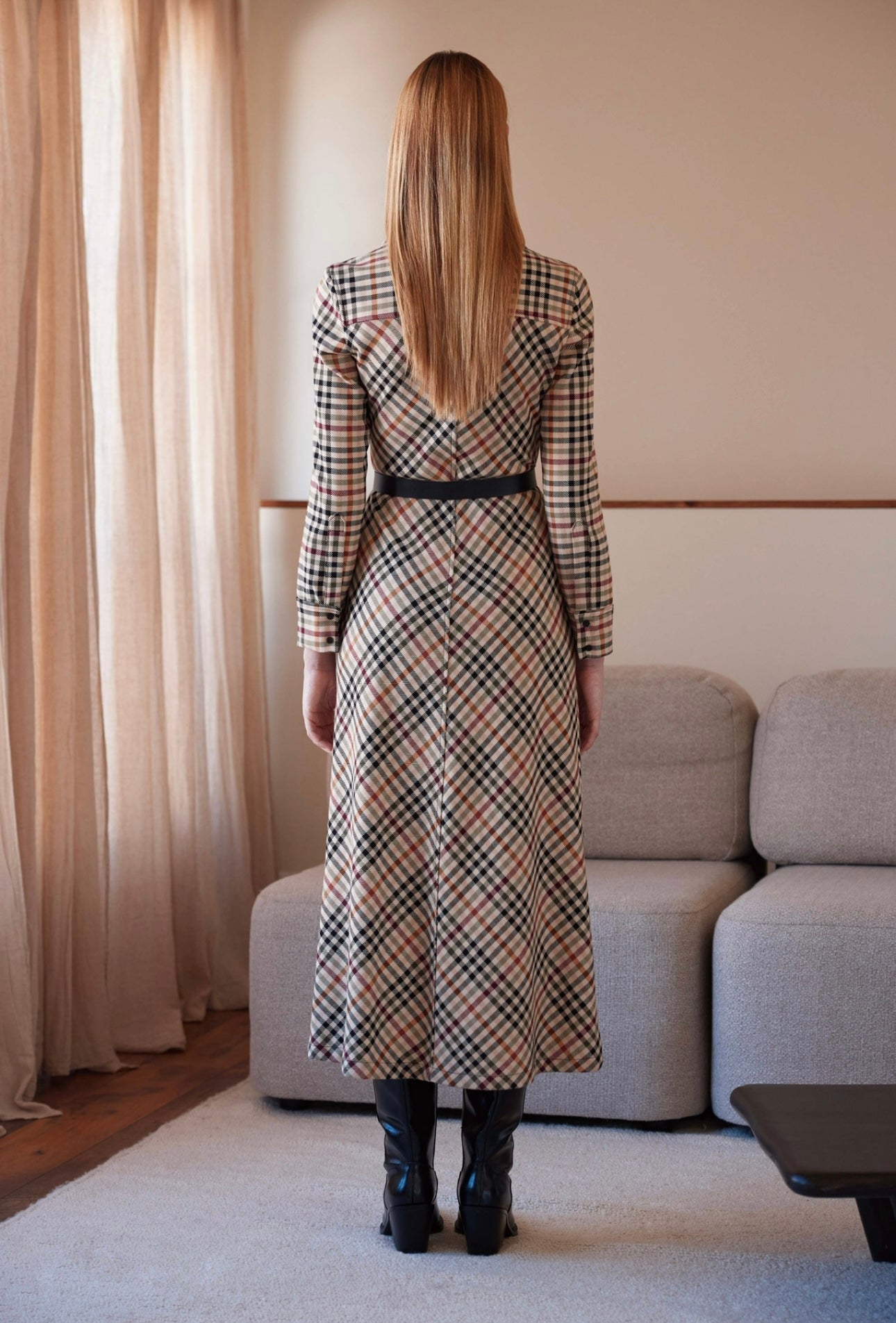 Arggido Camel Check Shirt Waister Dress – Style 49024