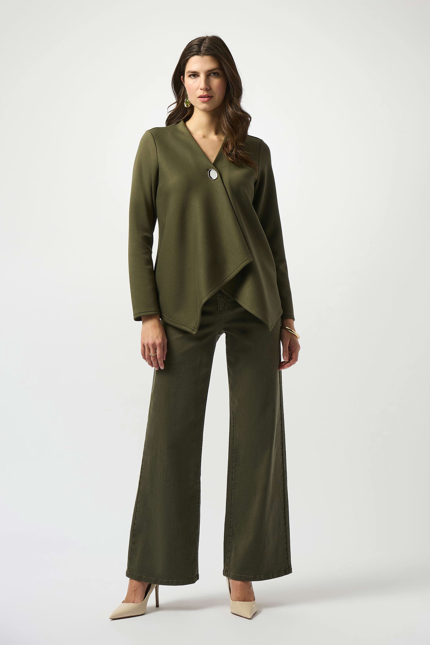 Joseph Ribkoff Scuba Jersey Trapeze Jacket
253040 in Khaki A/W 25