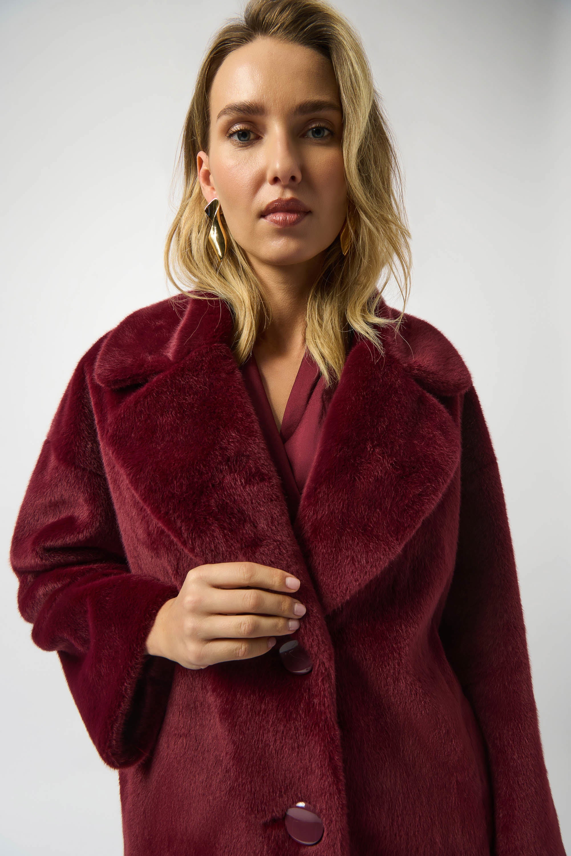 Joseph Ribkoff Faux Fur Straight Coat
243902F25 in Merlot