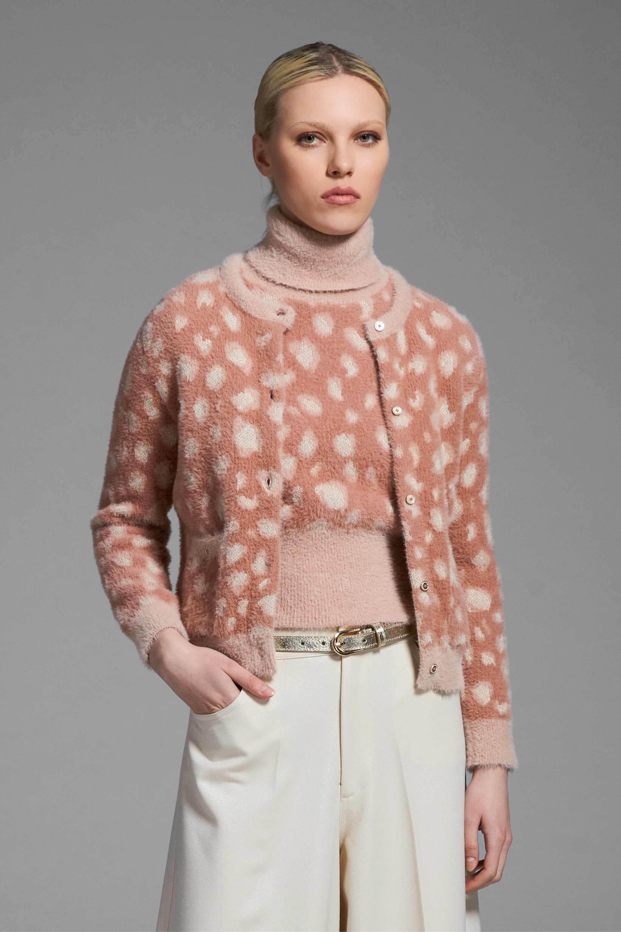 Tricot Chic Peach Polka Dot Polo Knit S207