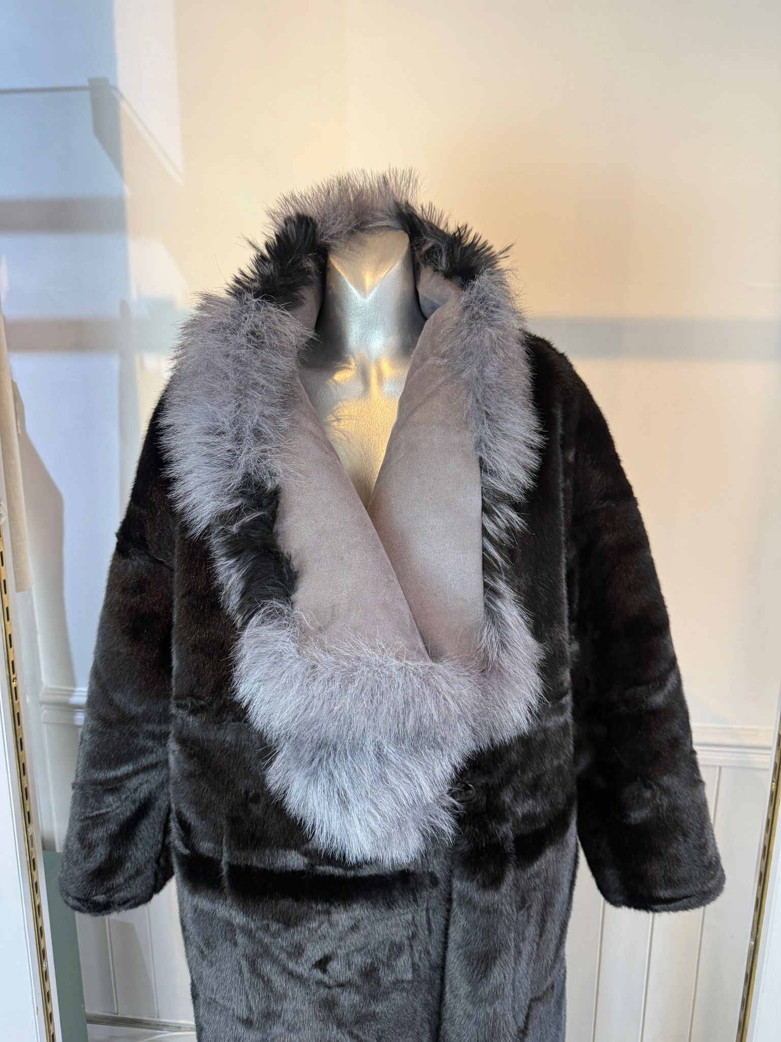 Malissa J Reversible Faux Fur Coat – Grey/Black (Style GC21345)