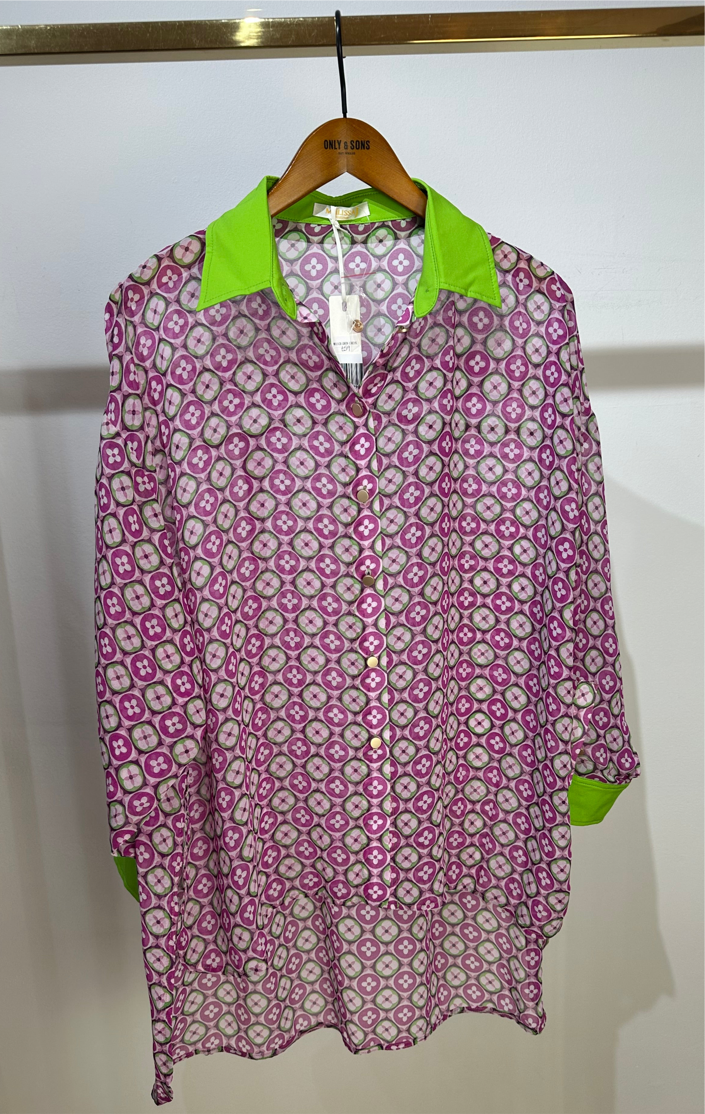 Malissa J Pink & Green High and low Shirt One Size