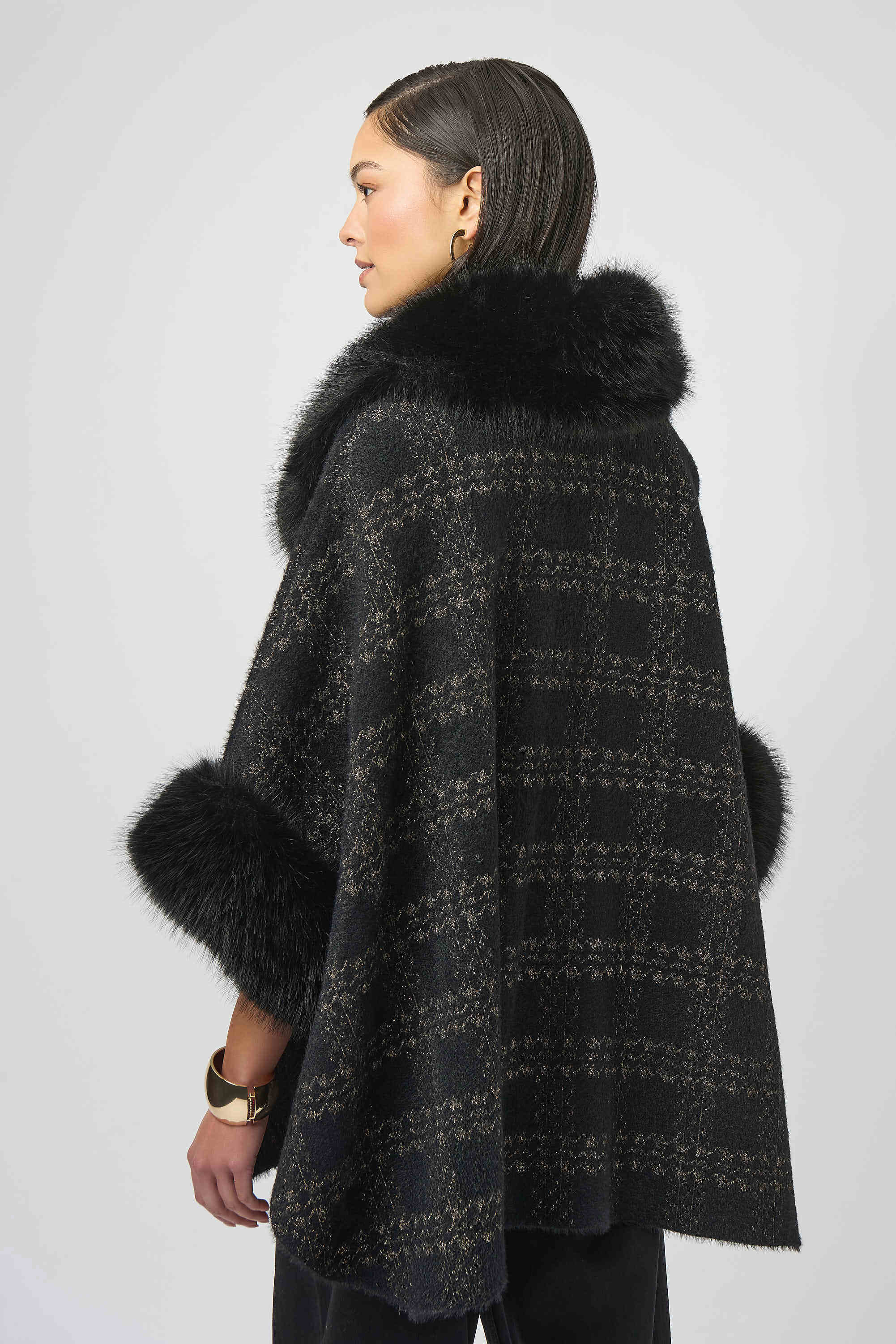 Joseph Ribkoff Jacquard Sweater Knit Cape with Faux Fur Accents
254934 One Size