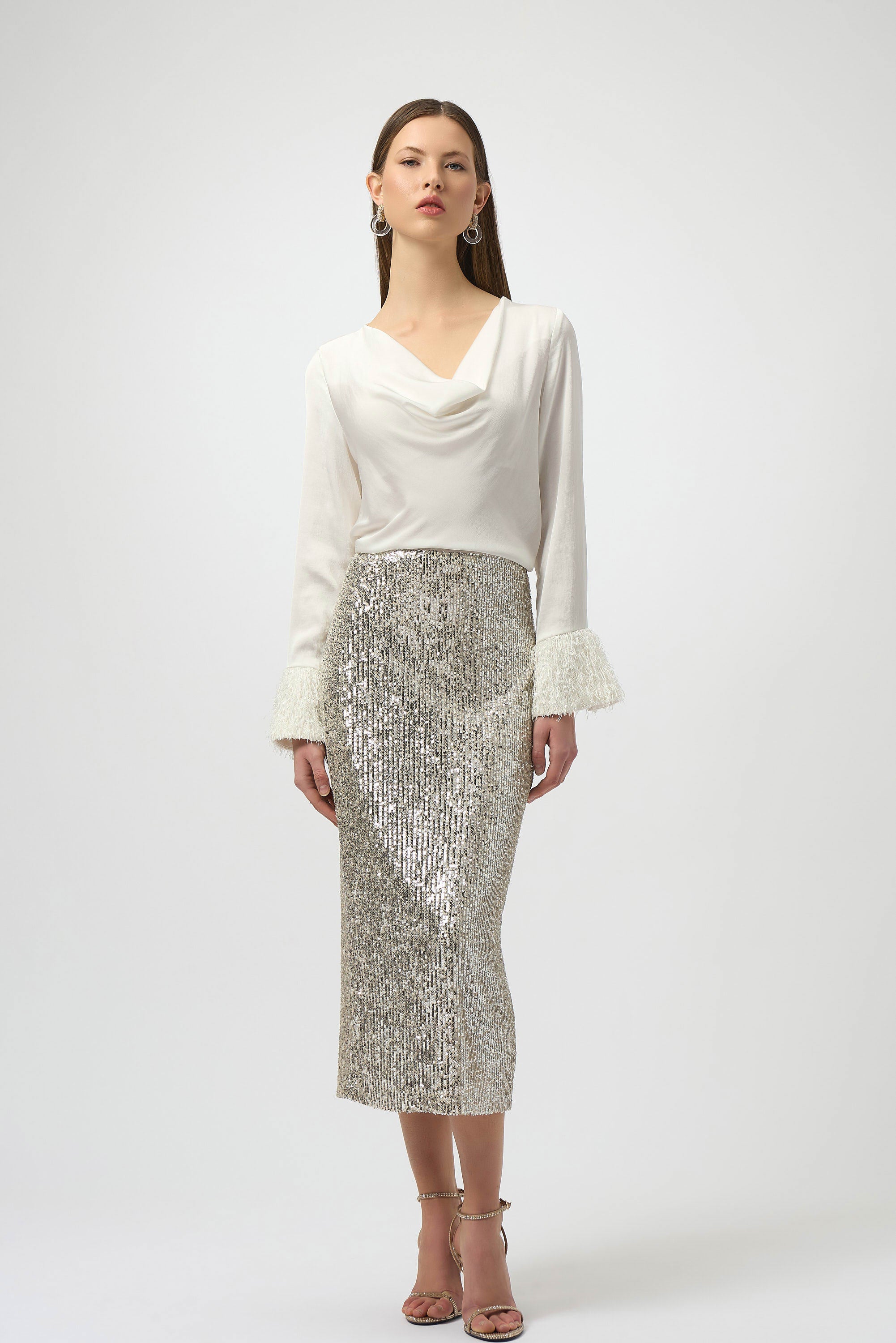 Joseph Ribkoff Recycled Satin Cowl Neck Top
254020 in Winter White