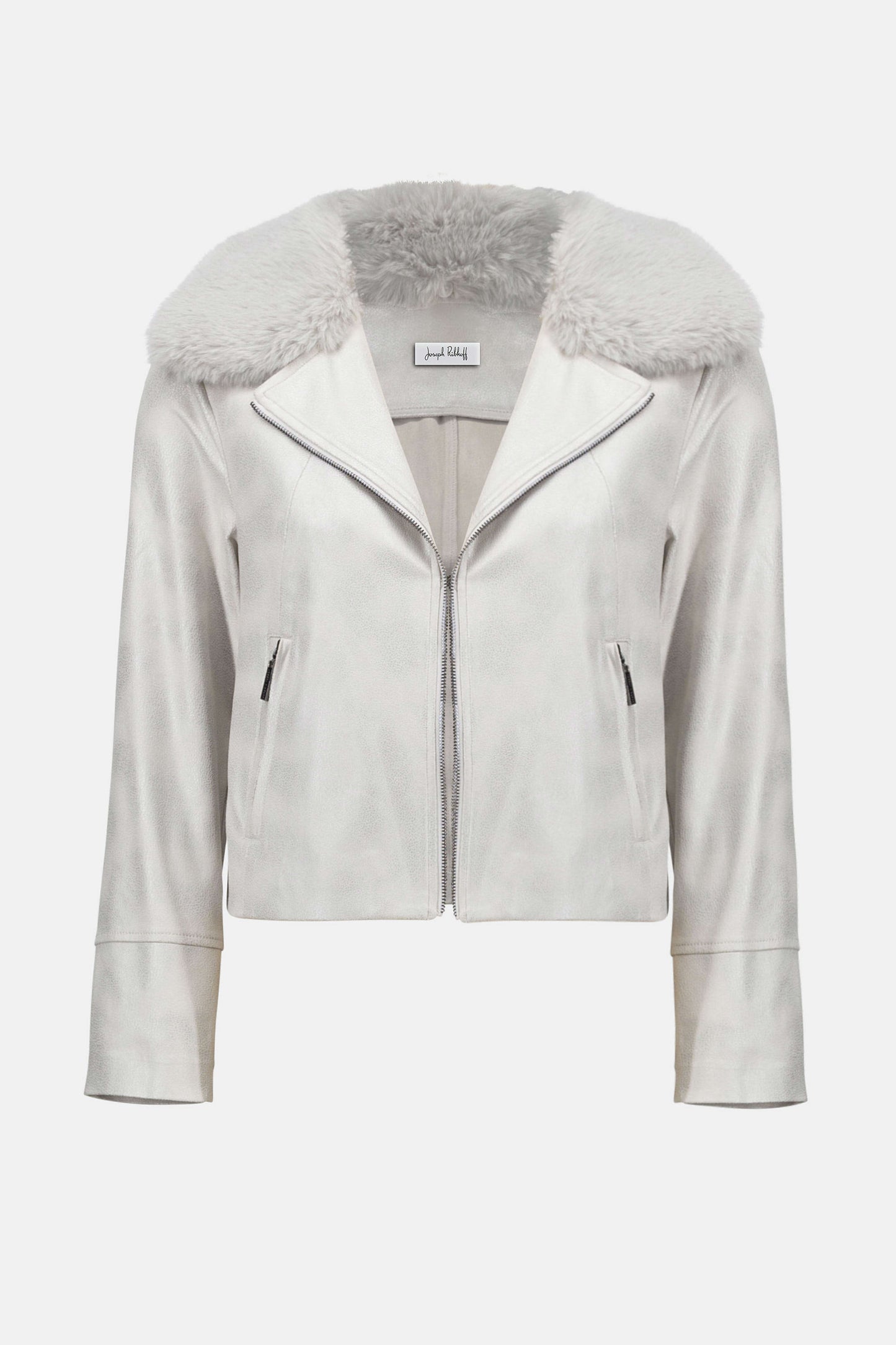 Joseph Ribkoff Foiled Suede Swing Jacket with Faux Fur Collar
253925 in Moonstone
