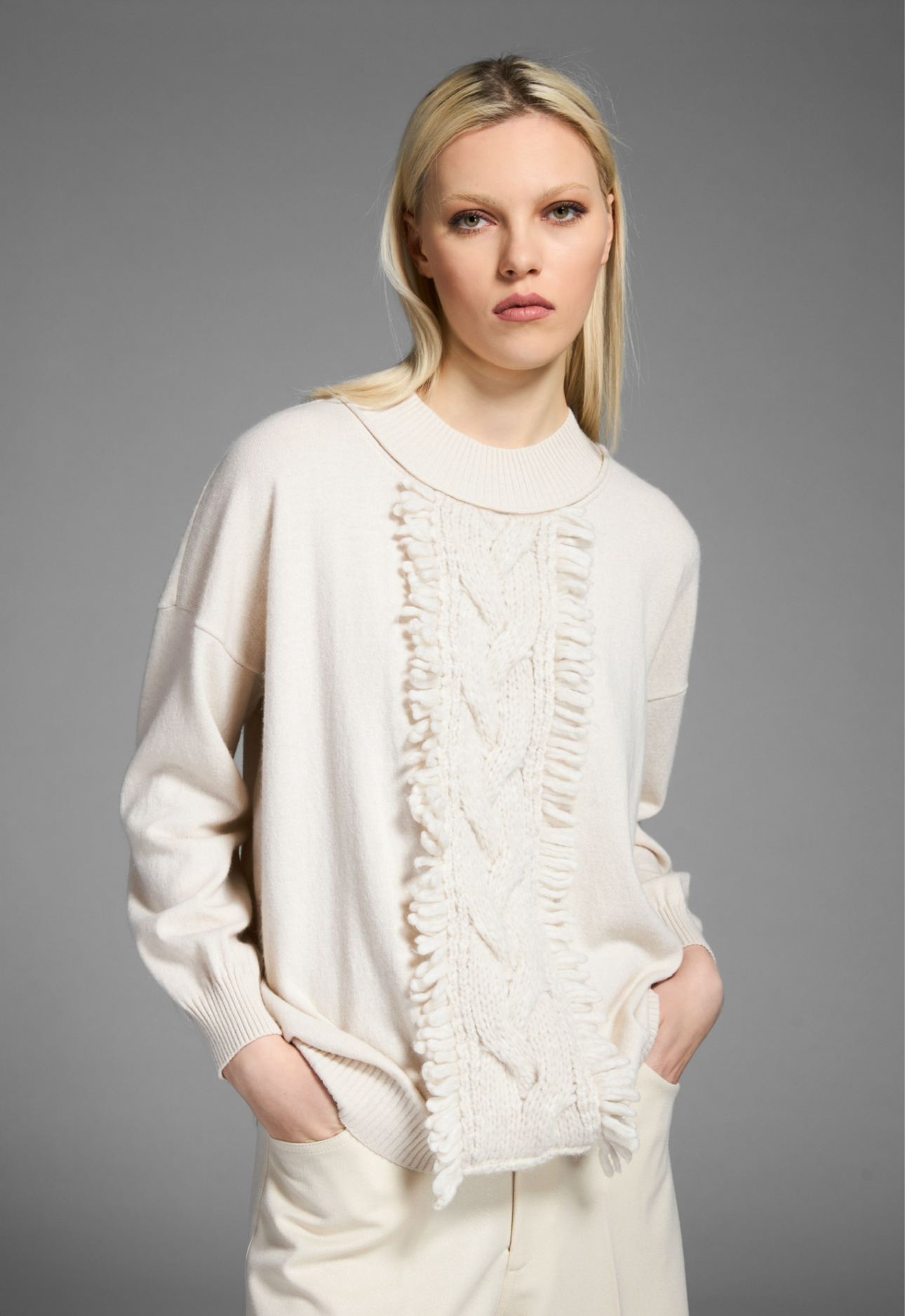 Tricot Chic Fine Knit Sweater in Oyster – Style S304