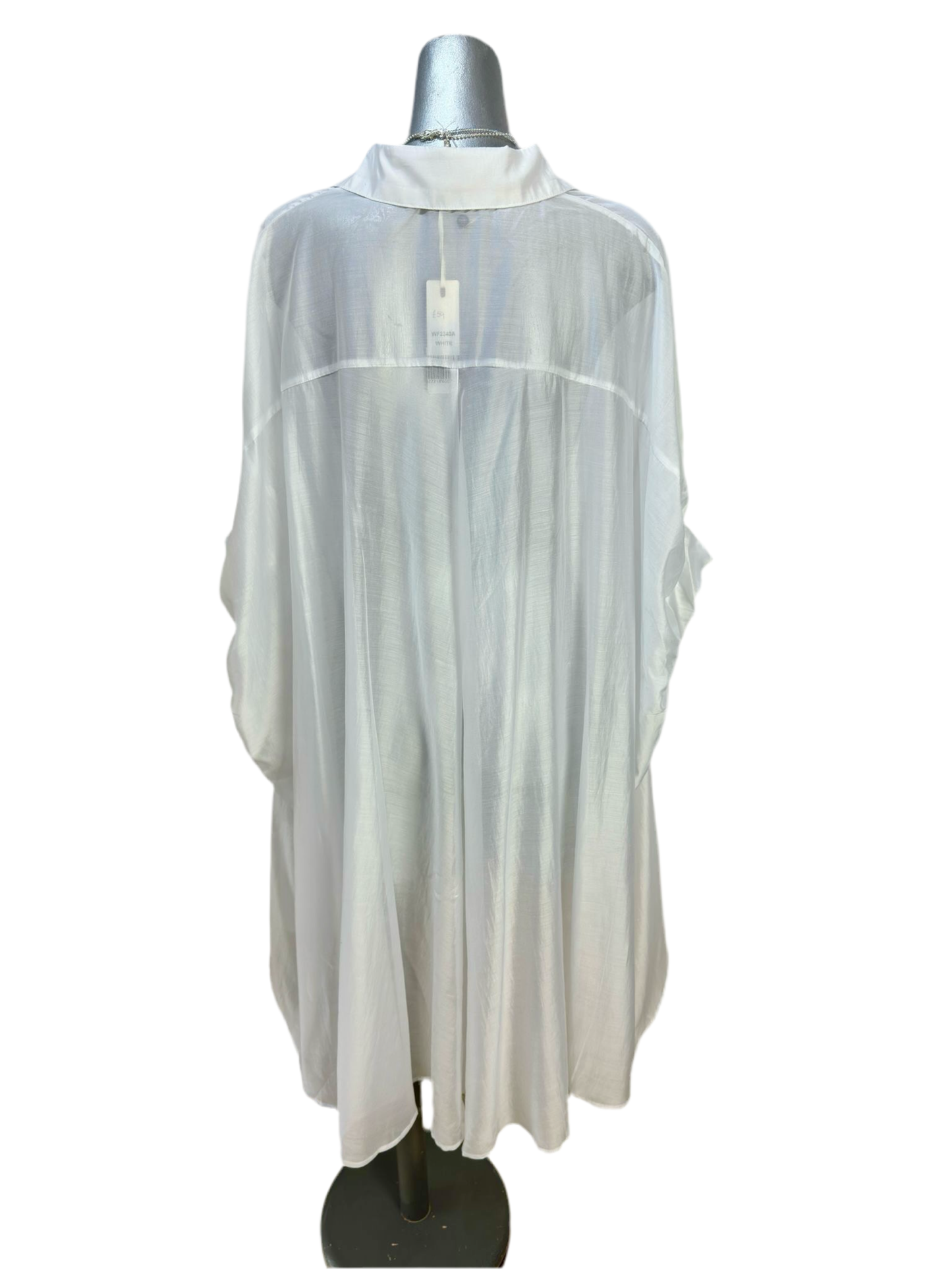 Malissa J White Sheer Overshirt – Elegant High-Low Hem Blouse (One Size)