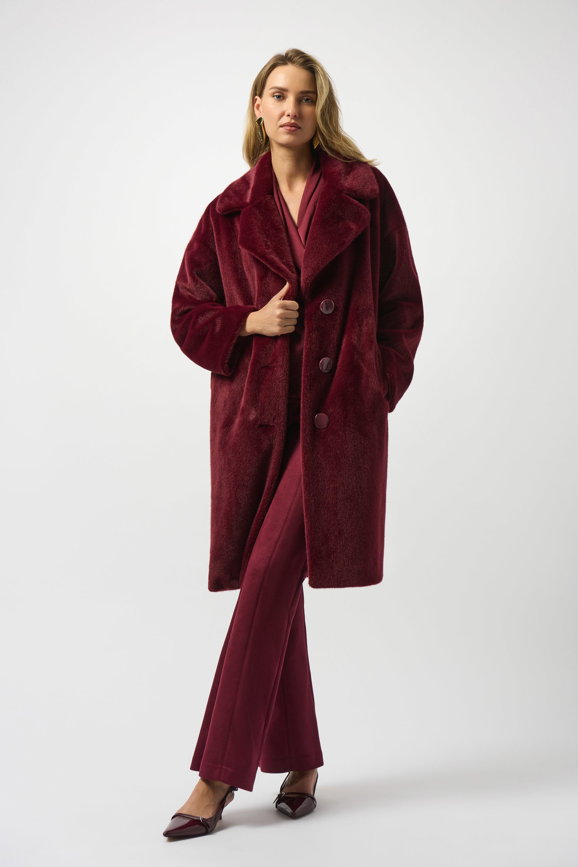 Joseph Ribkoff Faux Fur Straight Coat
243902F25 in Merlot