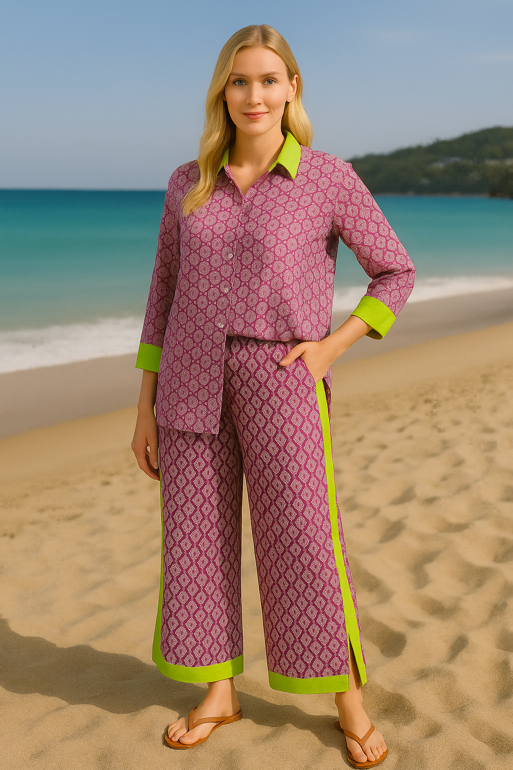 Malissa J Pink & Green High and low Shirt One Size