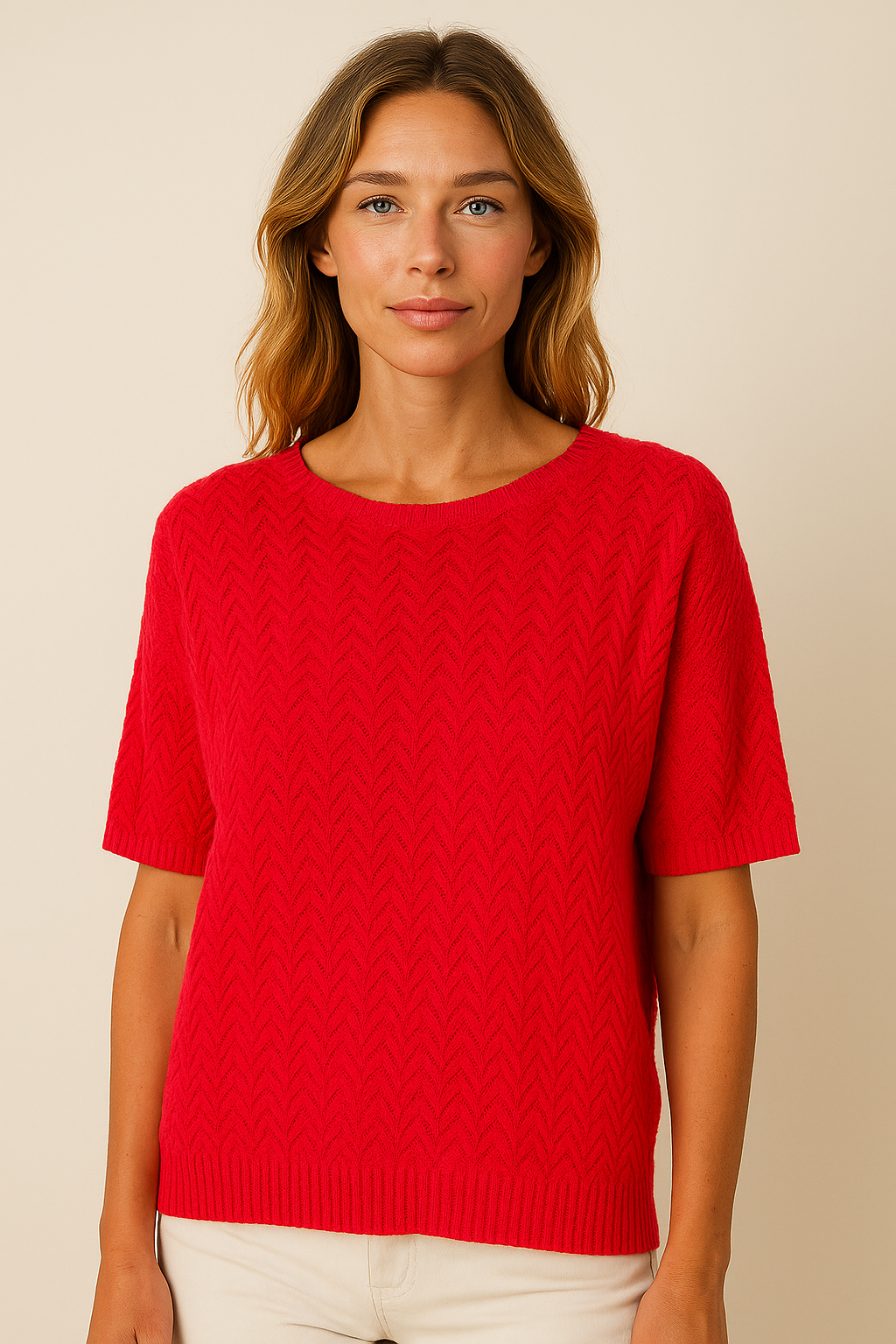 Alpini Raspberry Short Sleeve Knit Sweater One Size