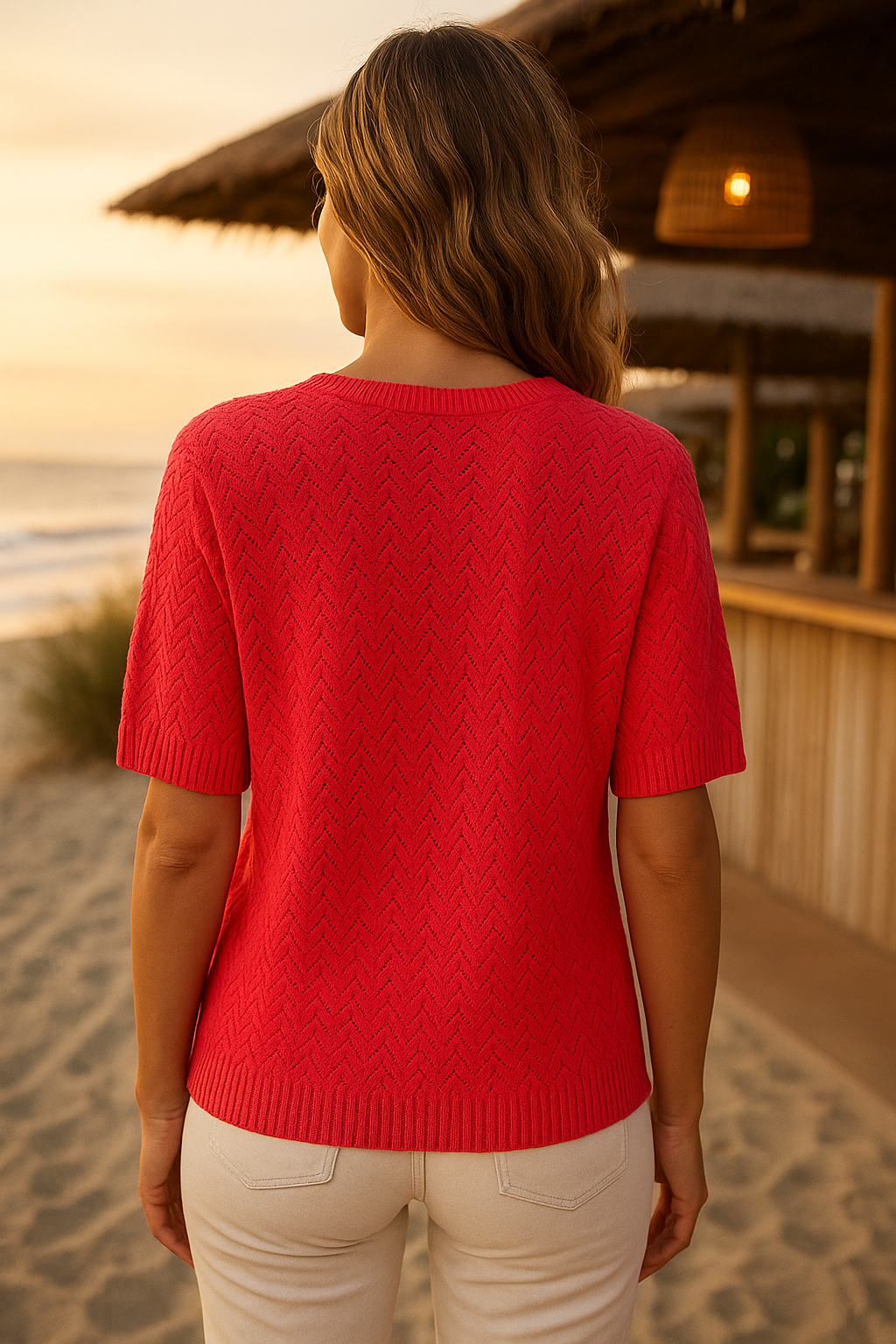 Alpini Raspberry Short Sleeve Knit Sweater One Size