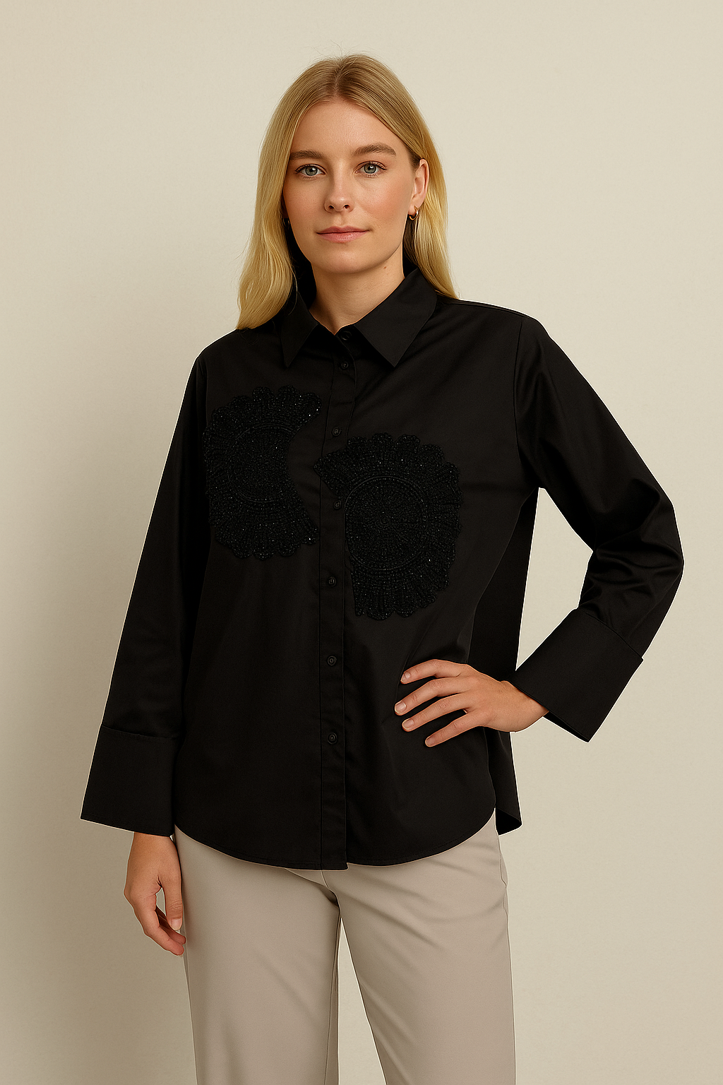 Malissa J WF2573 Black Beaded Woven Shirt