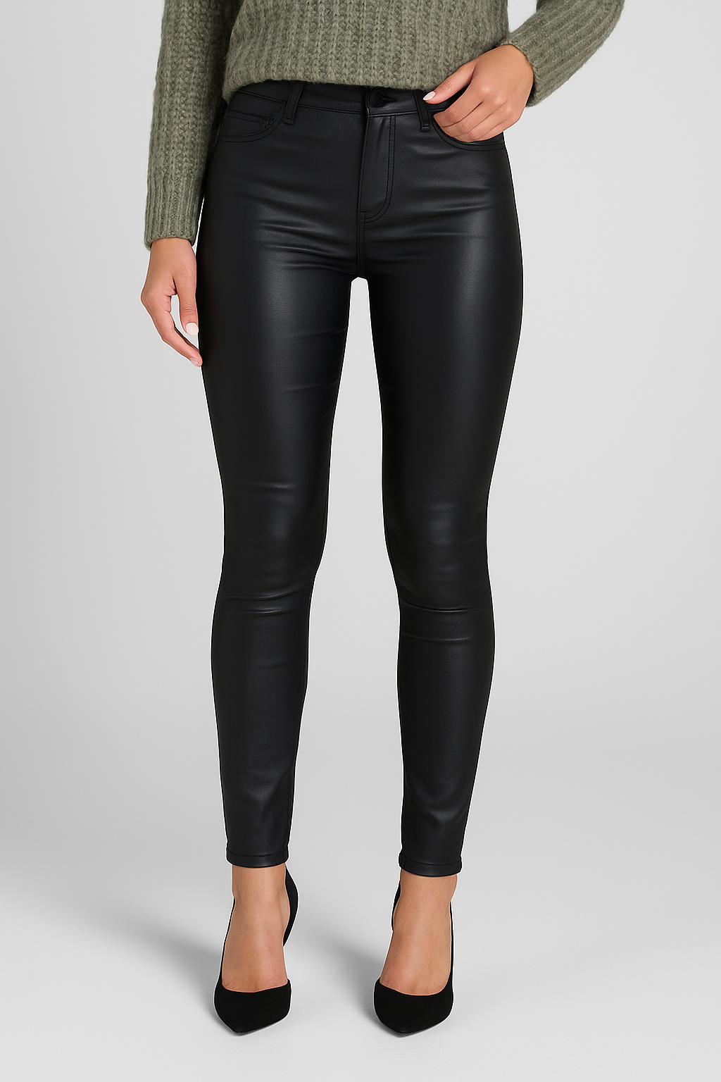 Voggo Black Wax Jeans – Skinny Fit, High Rise