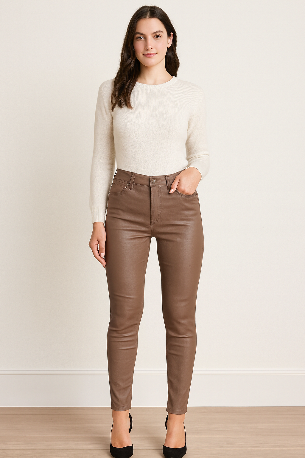 Voggo Mocha Wax Jeans – Skinny Fit, High Rise