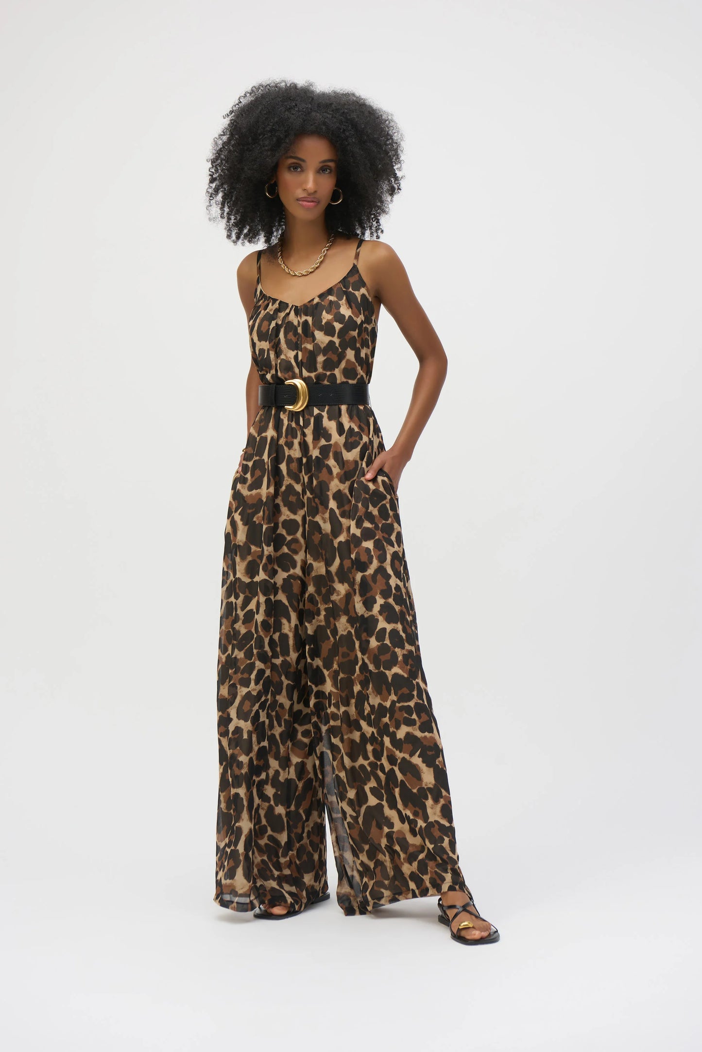 Joseph Ribkoff Chiffon Animal Print Wide Leg Jumpsuit
252936
