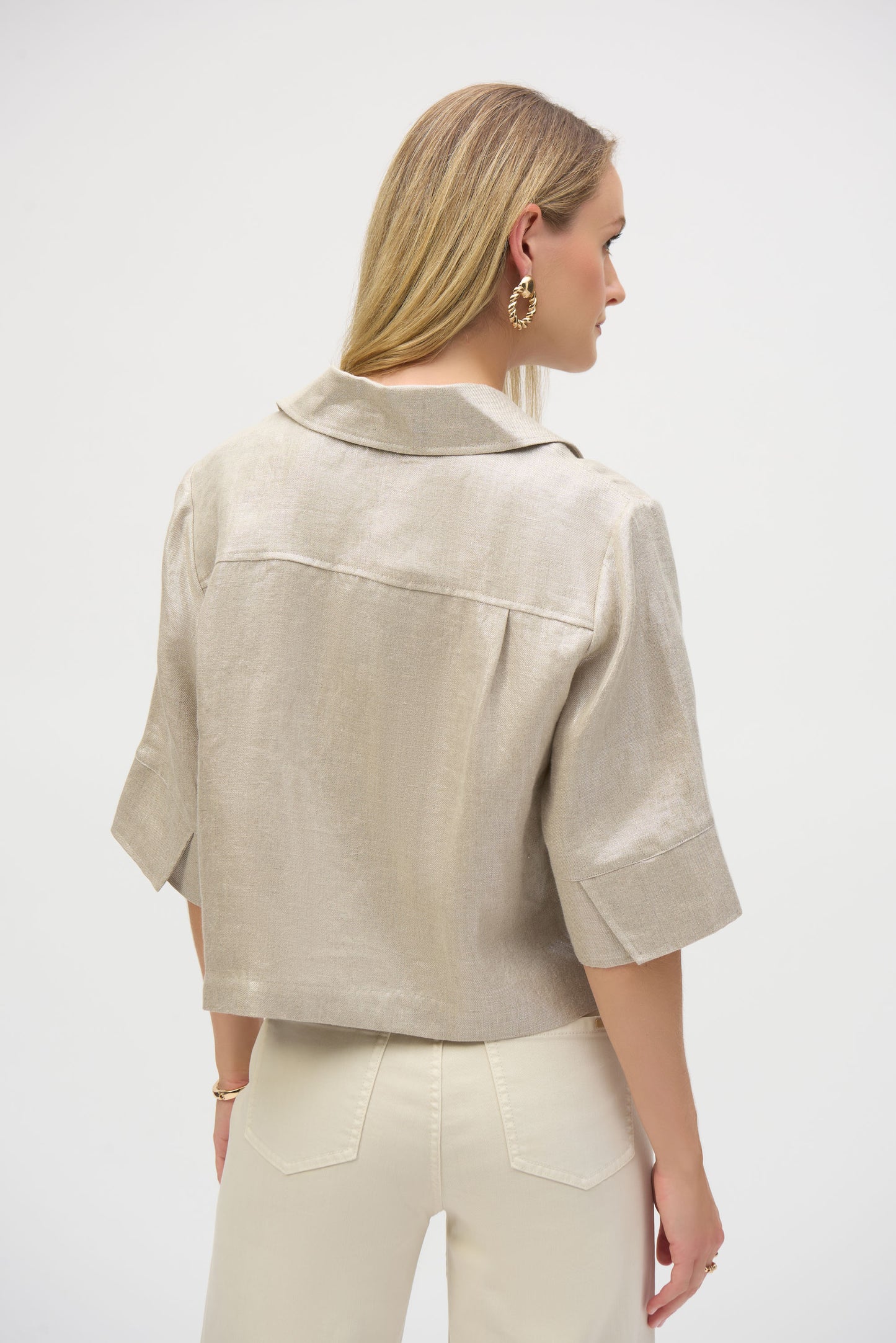Joseph Ribkoff Foiled Linen Blend Short Sleeve Boxy Jacket
252921