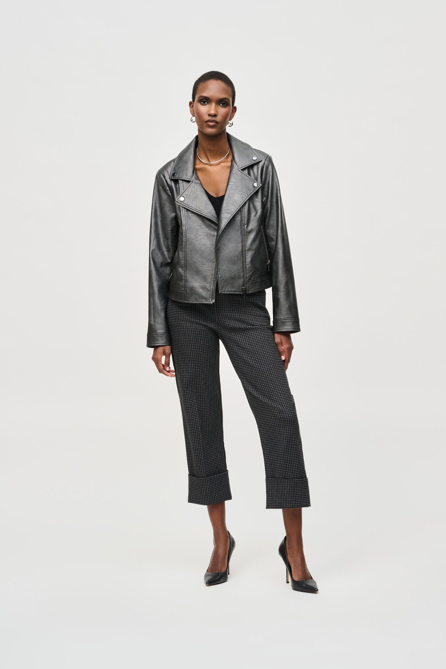 Joseph Ribkoff Metallic Faux Leather Biker Jacket
234902F24 in Gunmetal A/W 24