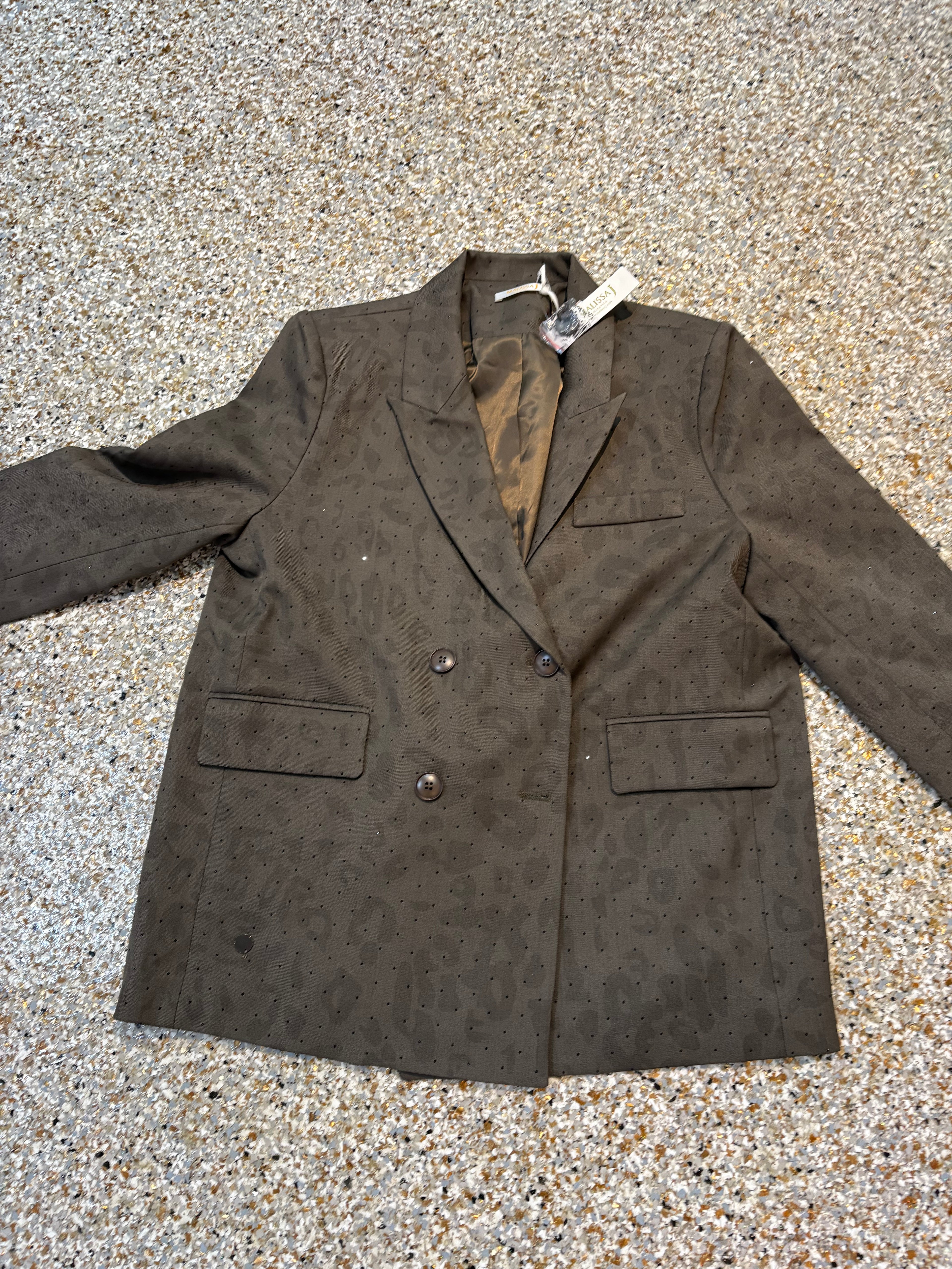 Malissa J Leopard Print Blazer with Sparkling Diamanté Detail – Brown