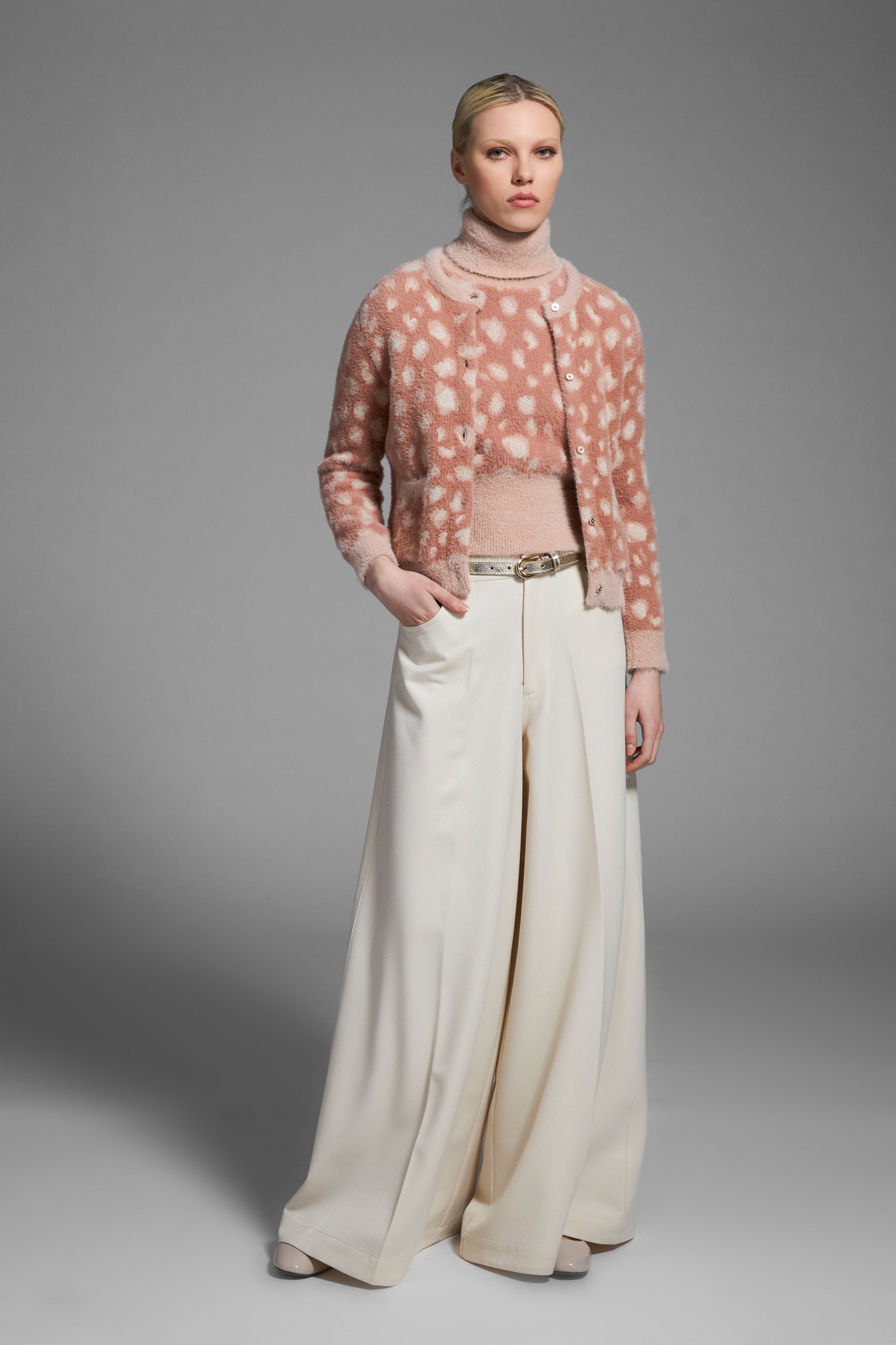 Tricot Chic Oyster Metallic-Hued Palazzo Pants Style S112