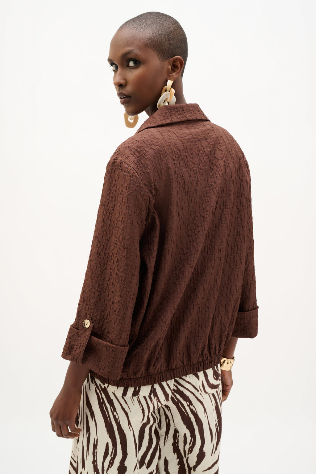 Jacquard Bomber Jacket With Funnel Collar
262138 In Mahogany