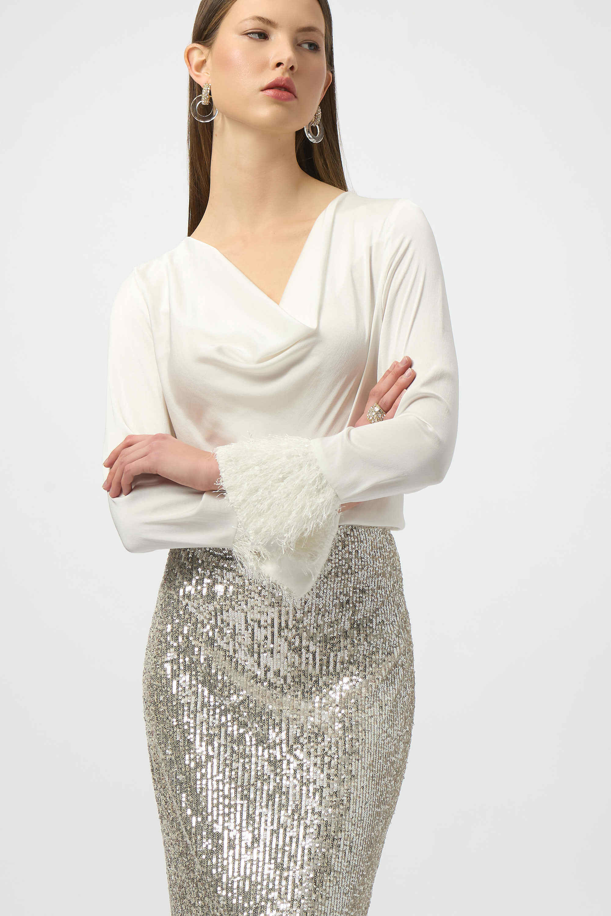 Joseph Ribkoff Recycled Satin Cowl Neck Top
254020 in Winter White