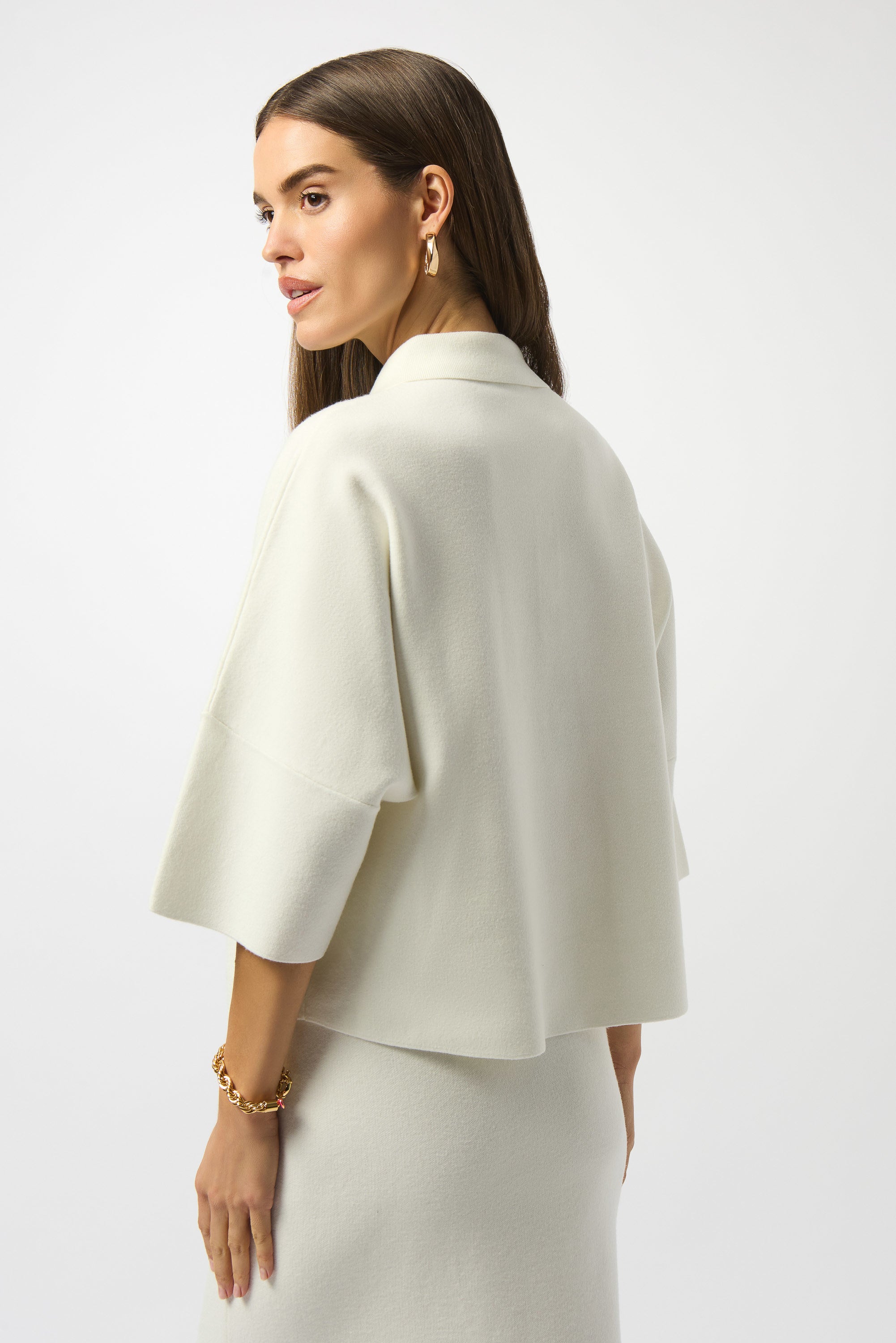 Pre-order -Joseph Ribkoff Sweater Knit Boxy Pullover With Polo Collar
253962 in Winter White