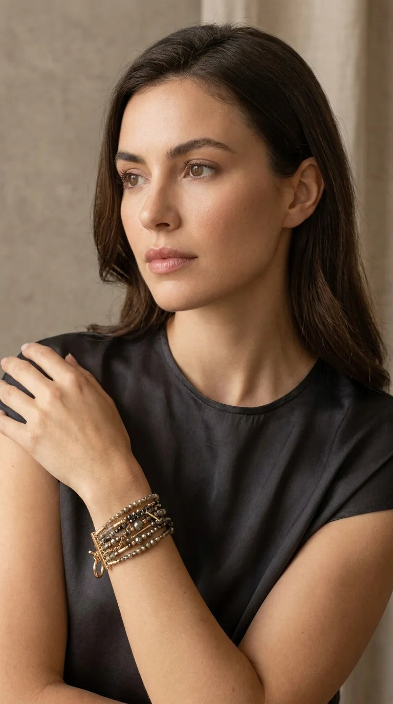 Envy Taupe & Grey Multi-Layer Beaded Bracelet – 564/GR/B/N