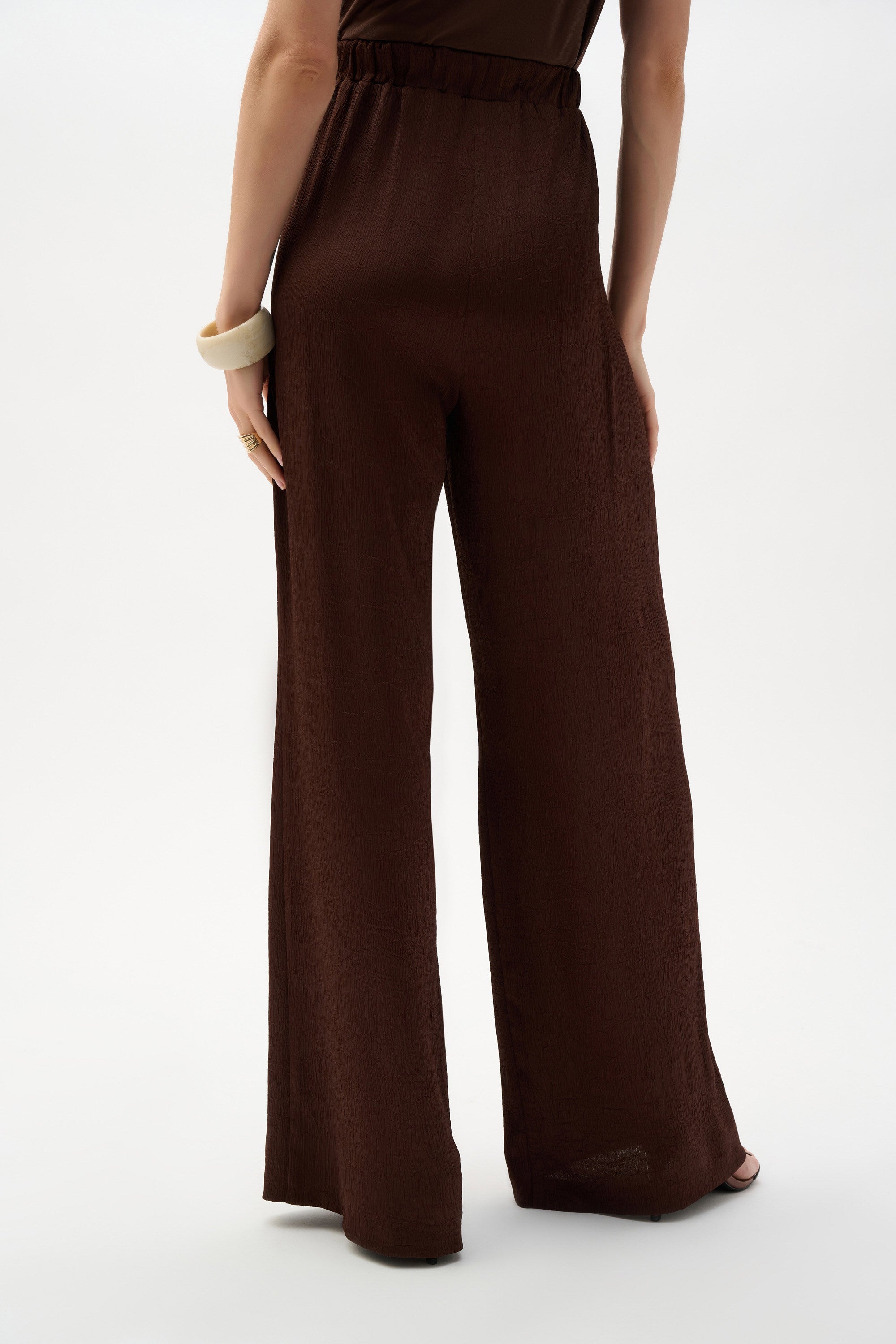 Joseph Ribkoff Crushed Satin Wide Leg Pull-On Pants With Drawstring In Mahogany