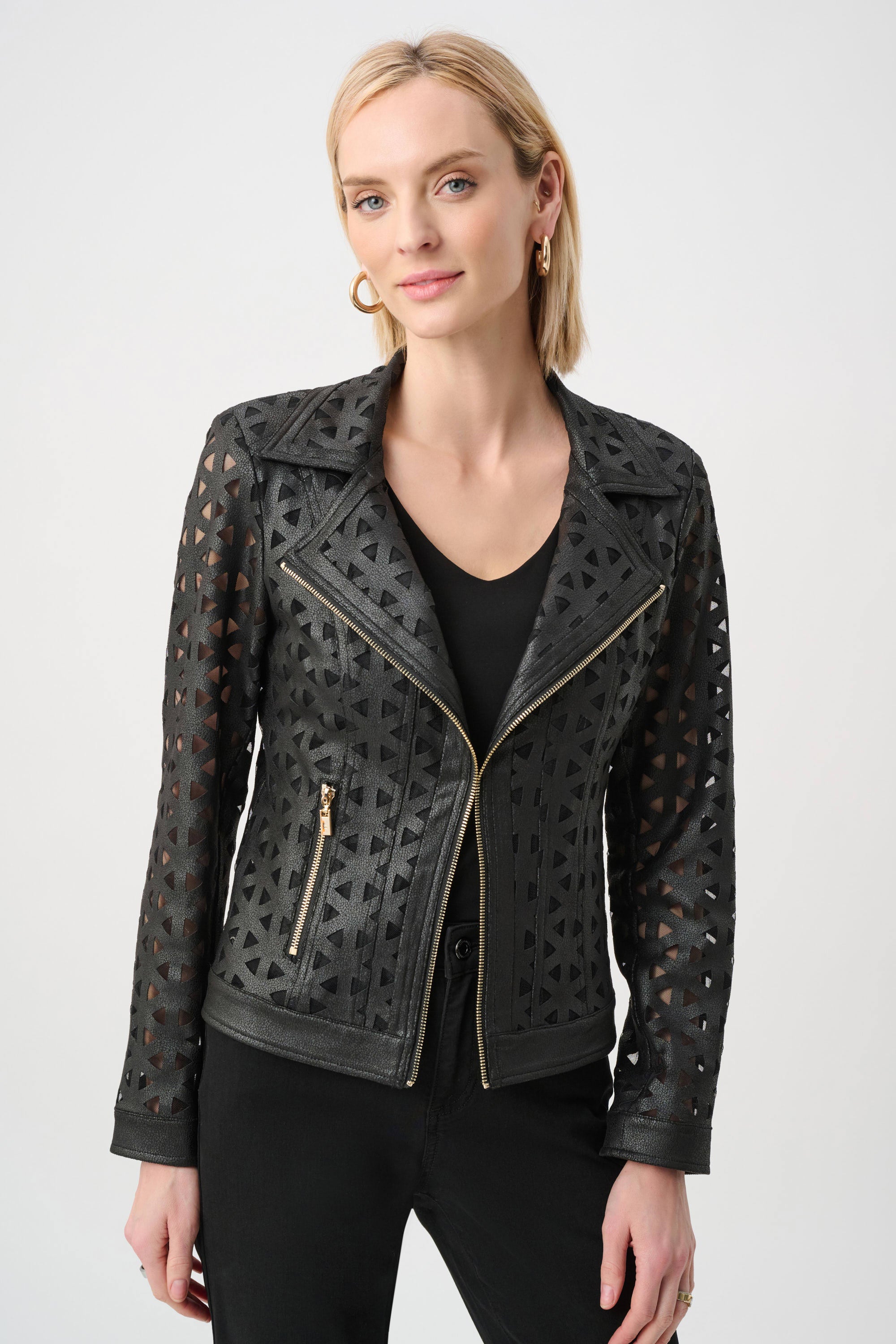 Joseph Ribkoff Foiled Faux Suede And Mesh Moto Jacket
263910