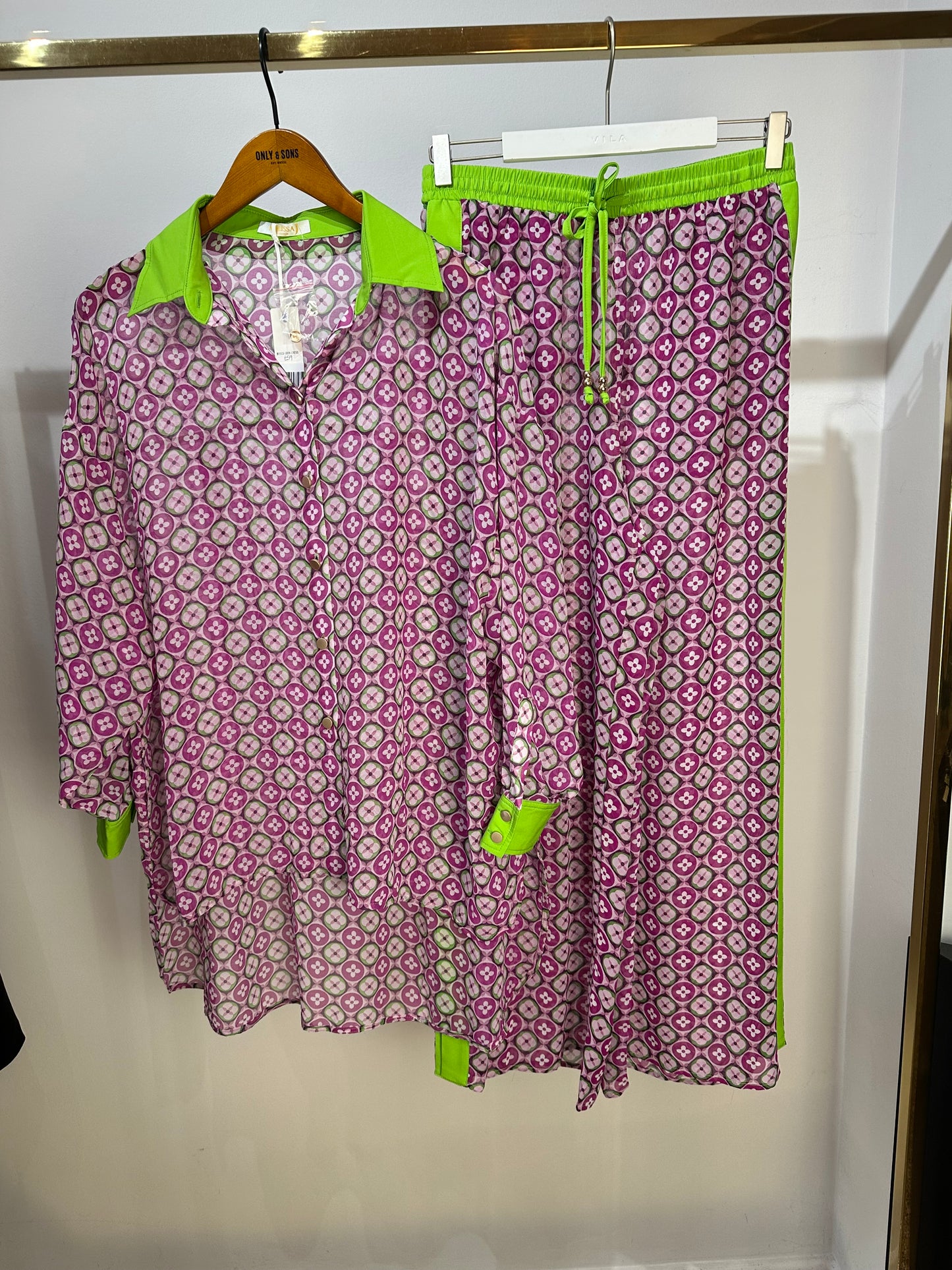 Malissa J Pink and Lime Green Palazzo Pants One Size