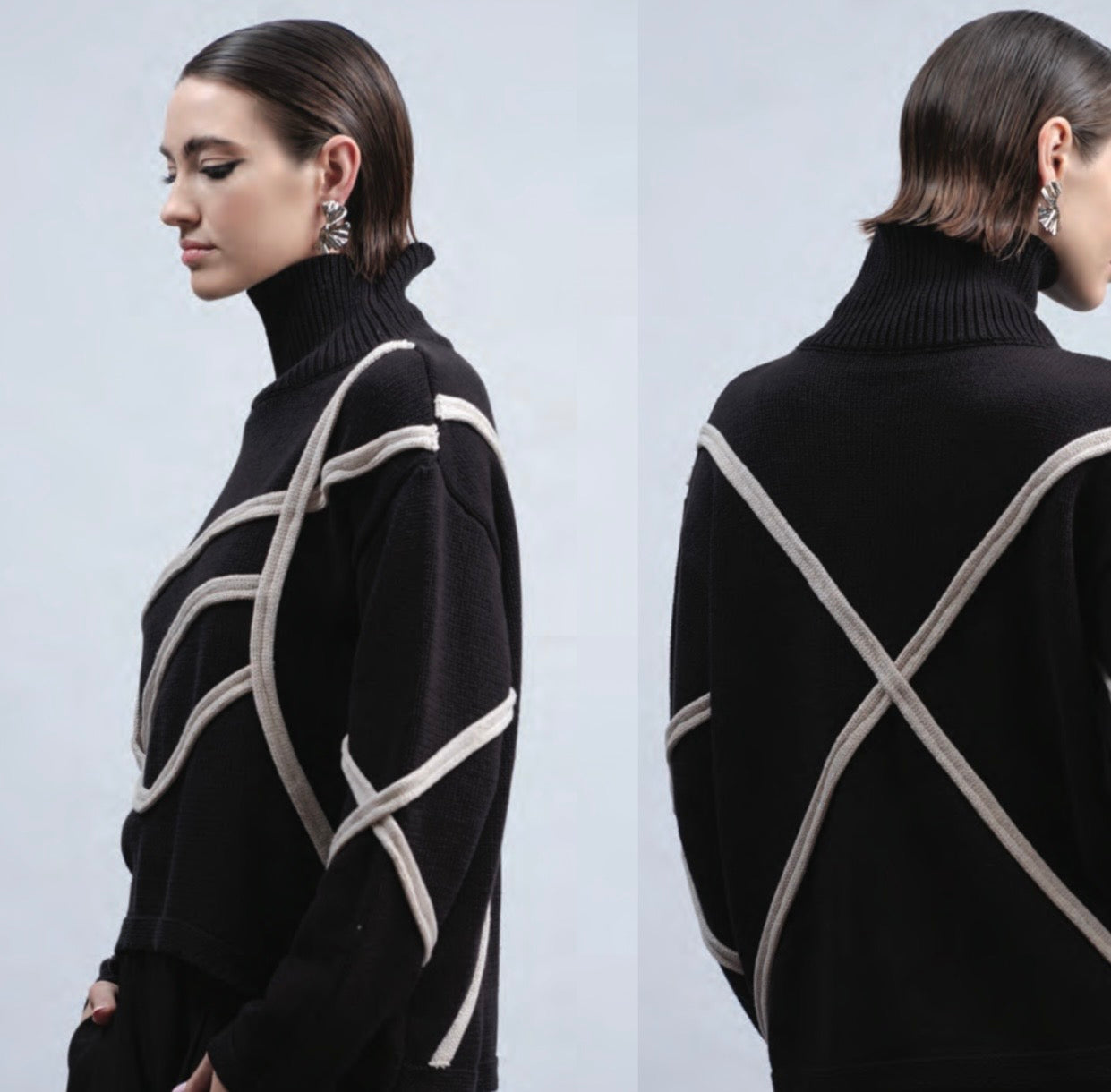 HAAKO Black Contrast Piping Knit Sweater – H2032