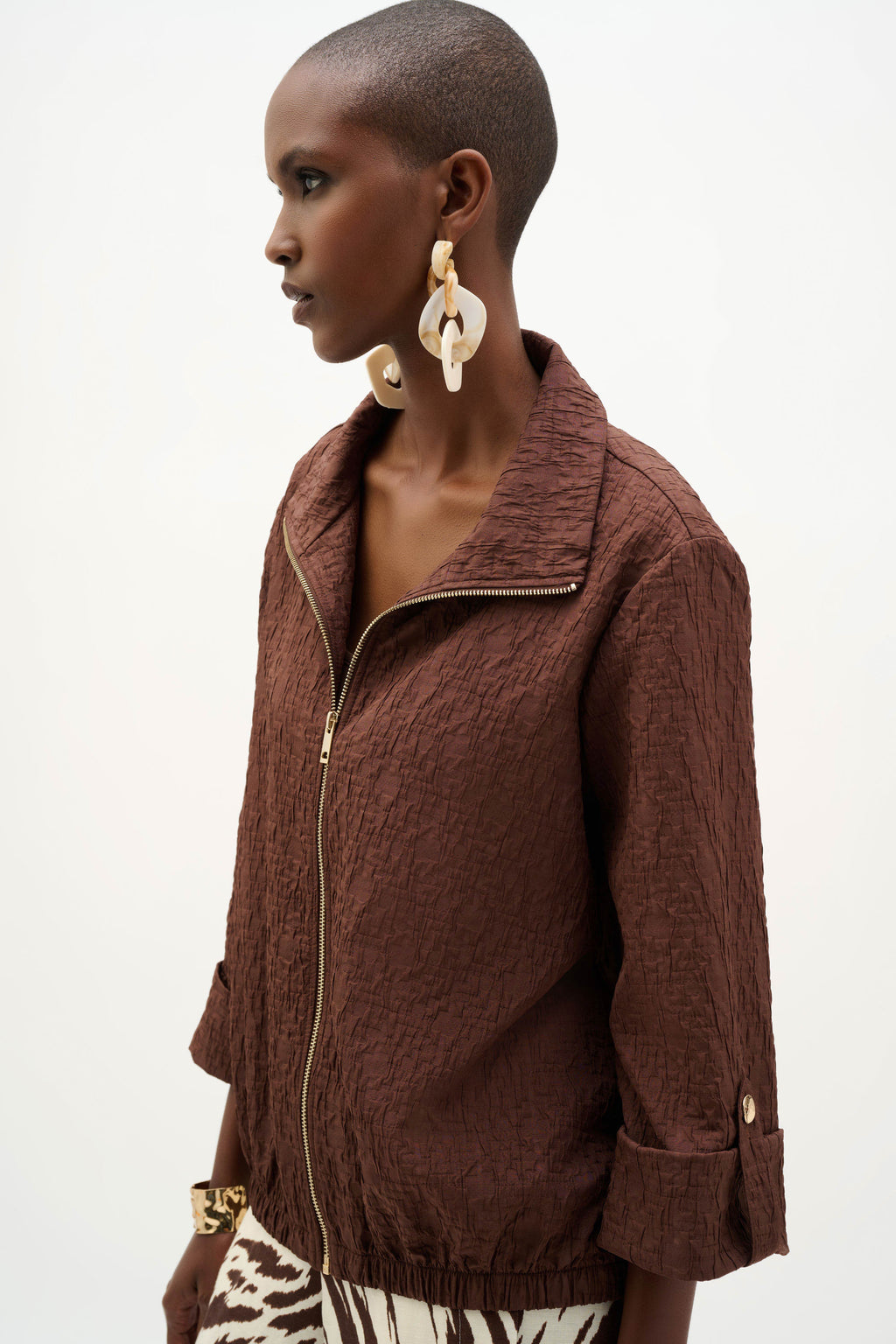 Jacquard Bomber Jacket With Funnel Collar
262138 In Mahogany
