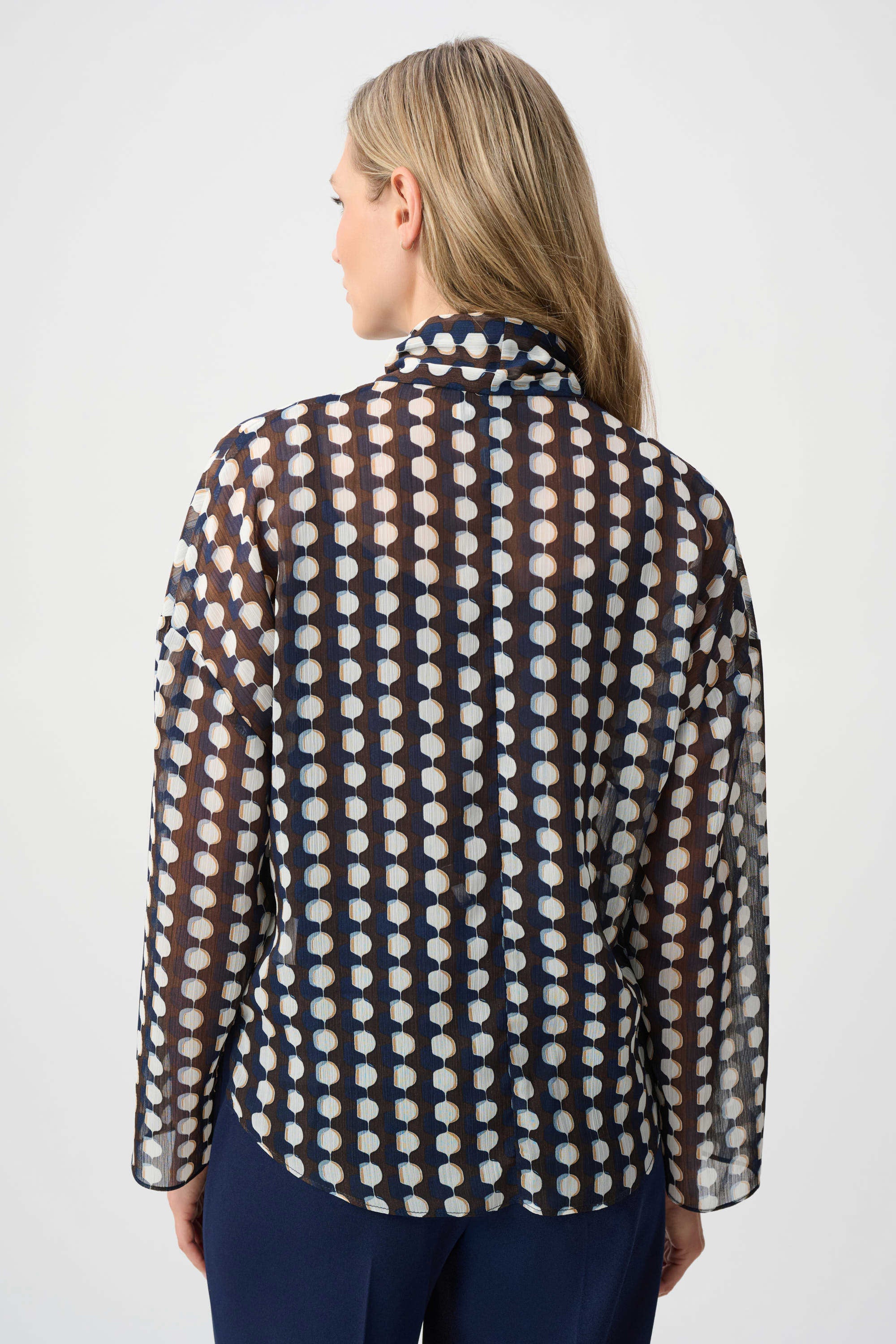 Joseph Ribkoff Chiffon Geometric-Print Tie-Neck Blouse
263102