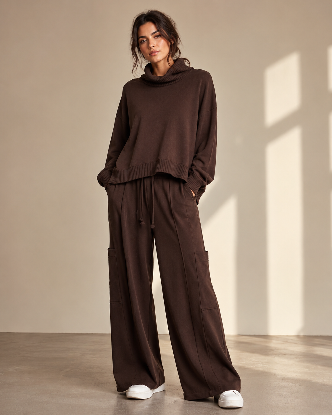 SOHO-t GIOVANNA Wide Leg Jersey Pants – Dark Brown