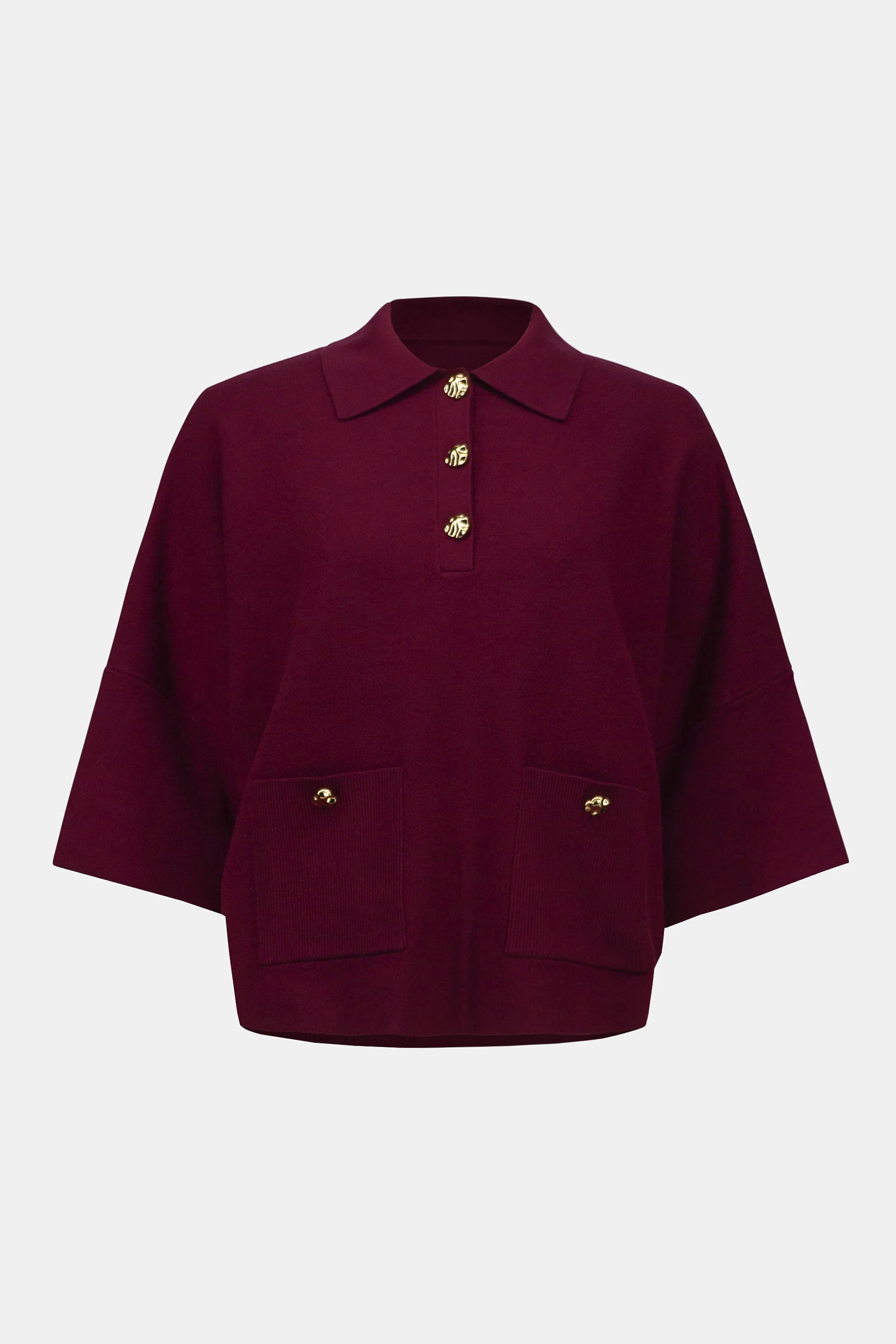 Joseph Ribkoff Sweater Knit Boxy Pullover With Polo Collar
253962 In Merlot