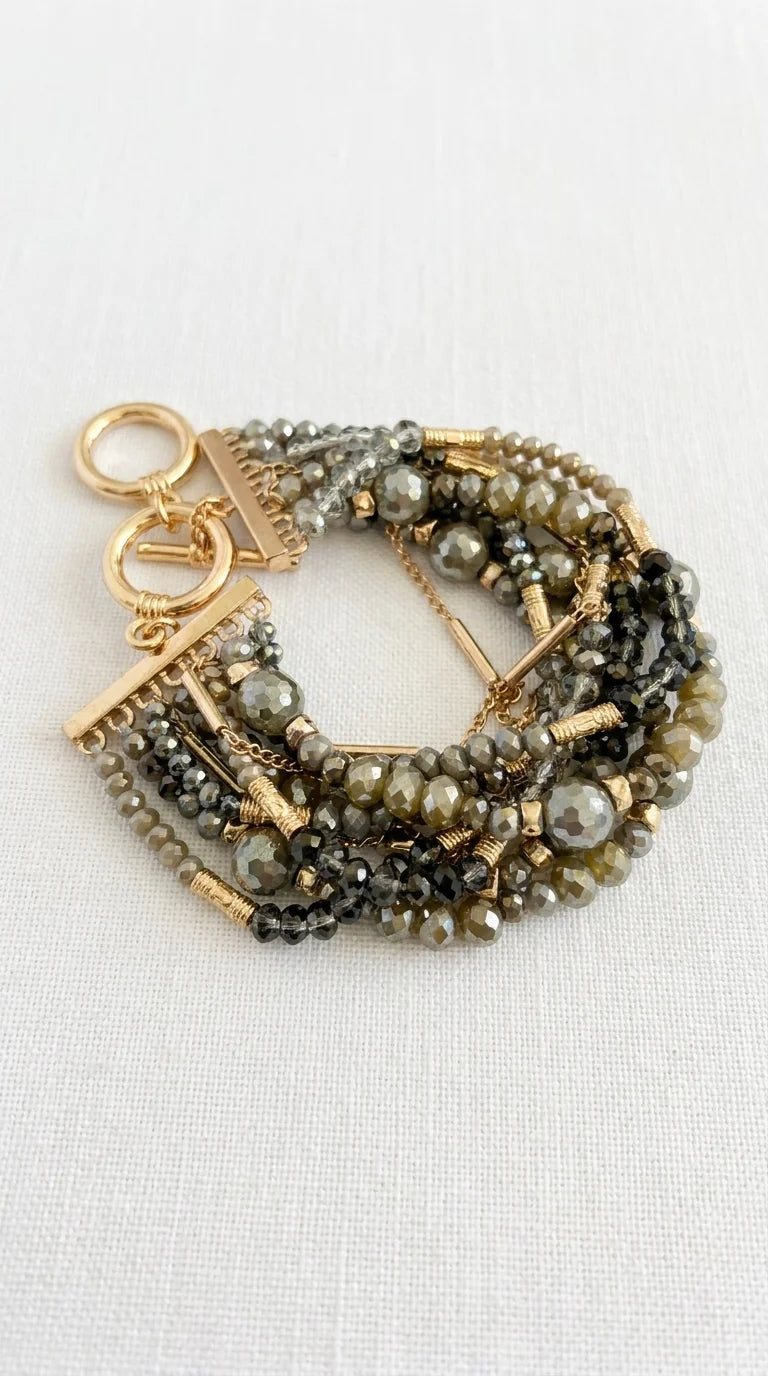 Envy Taupe & Grey Multi-Layer Beaded Bracelet – 564/GR/B/N