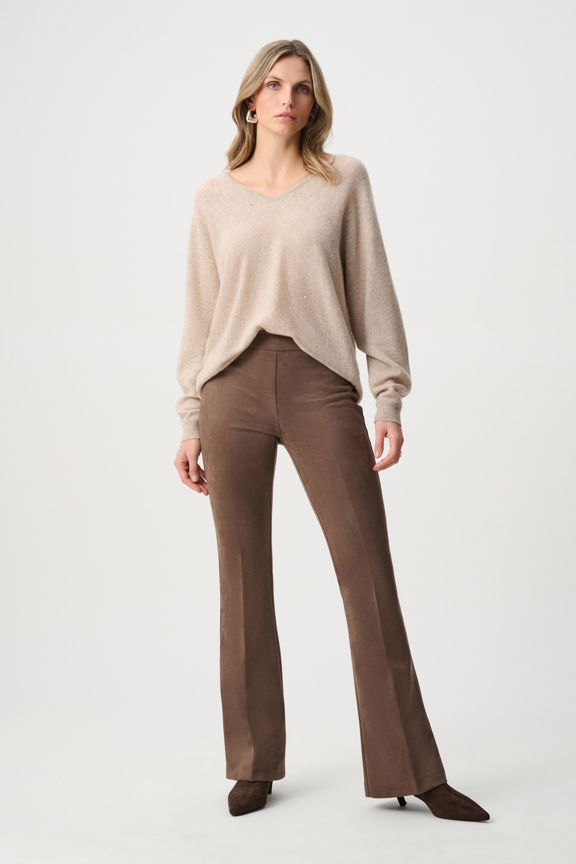 Joseph Ribkoff Cashmere Boxy Sweater With Rhinestone Detail
263940 Oatmeal Melange
