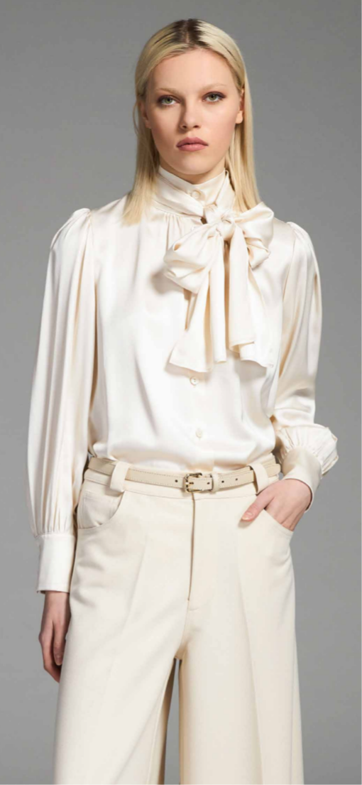 Tricot Chic Oyster Satin Blouse With Pussy Bow Tie Style S311