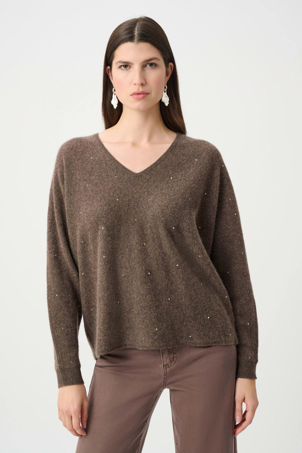 Joseph Ribkoff Cashmere Boxy Sweater With Rhinestone Detail
263940 Taupe Melange
