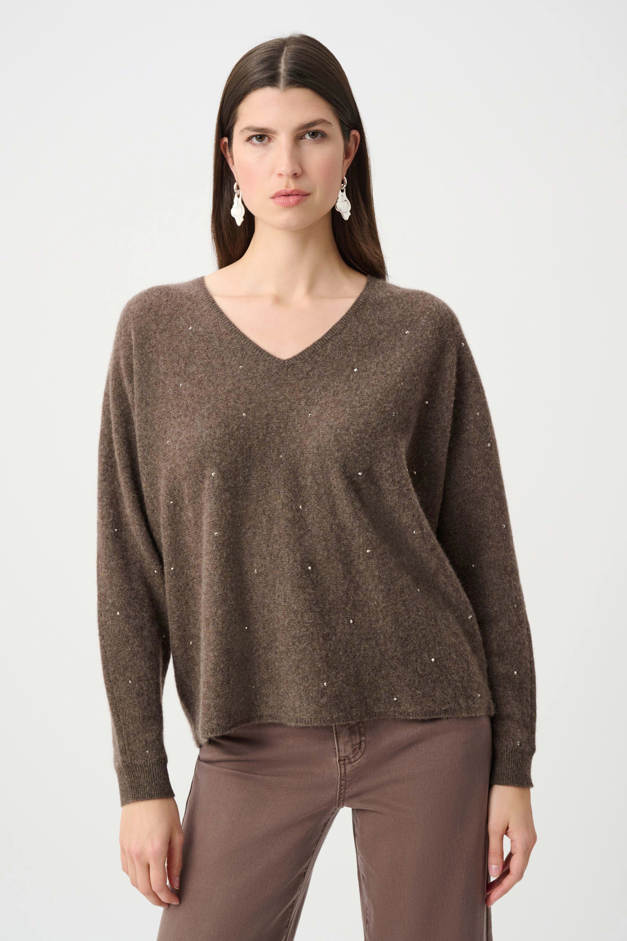 Joseph Ribkoff Cashmere Boxy Sweater With Rhinestone Detail
263940 Taupe Melange
