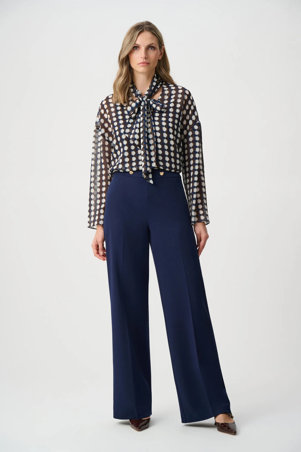 Joseph Ribkoff Chiffon Geometric-Print Tie-Neck Blouse
263102